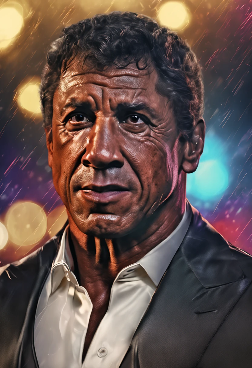 retrato de homem [silvester stallone: mike tyson: 0.5], altamente detalhado, pintura digital, meia noite, low key