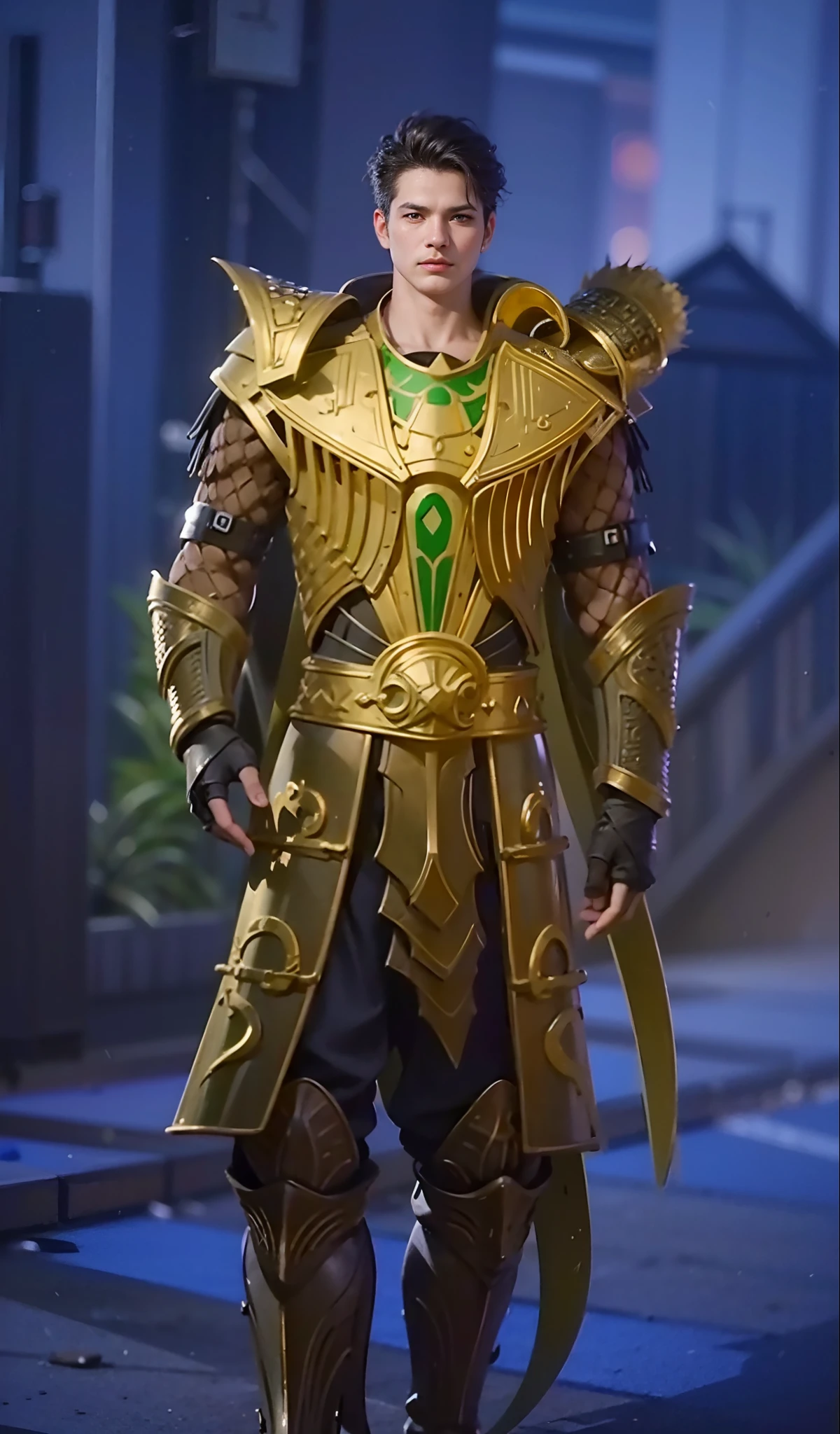 best quality, photo, 4k,looking at viewer,full body, wear black armor,