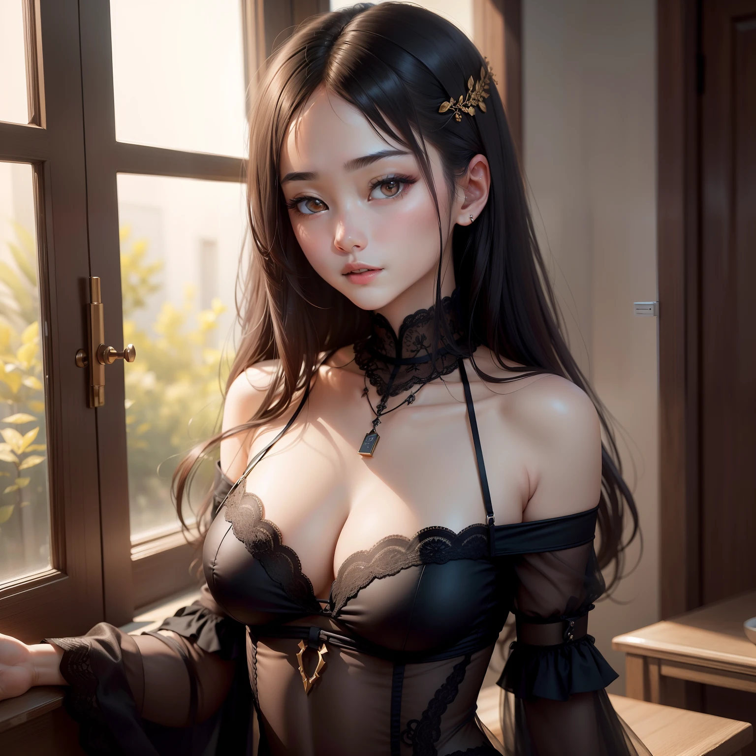 (masuter piece:1.3)、(8k、Photorealsitic、RAW Photography、top-quality: 1.4)、(1girl)、beautiful countenance、(lifelike face)、(A dark-haired)、Beautiful hairstyle、Realistic black eyes、Beautiful details、(real looking skin)、Beautiful skins、(Sweaters)、absurderes、enticing、超A high resolution、A hyper-realistic、high-detail、the golden ratio