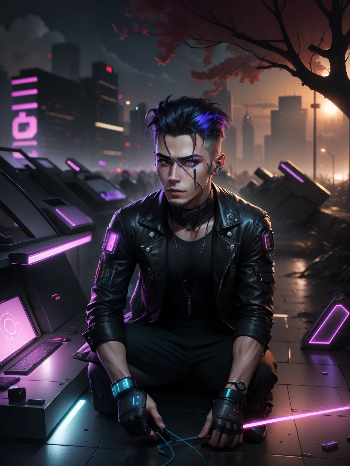 Changes background cyberpunk handsome boy realistic face,4k ultra realistic same face with beautiful colors