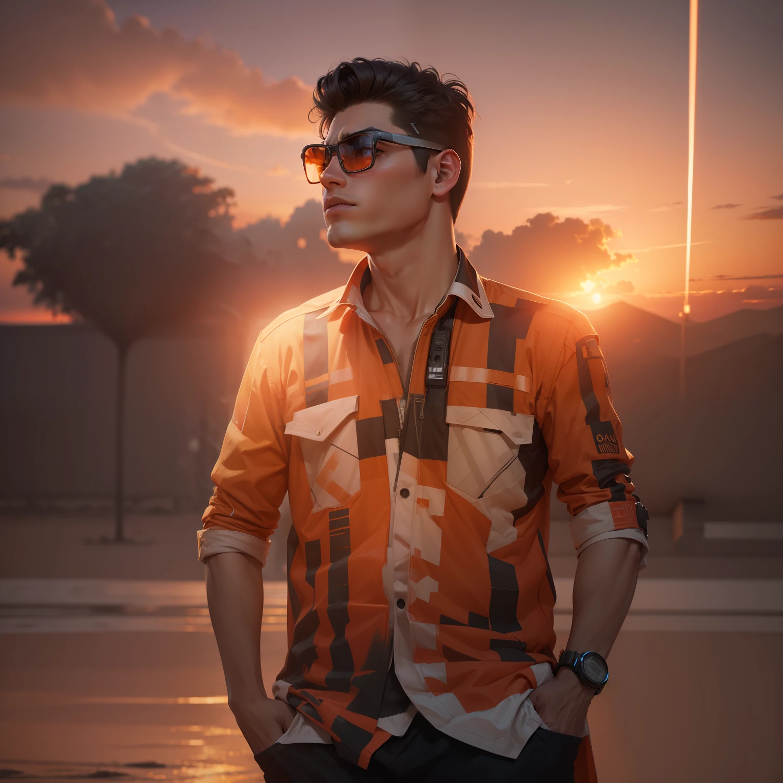 Change background boy realistic face ultra hd sci-fi theme sunset