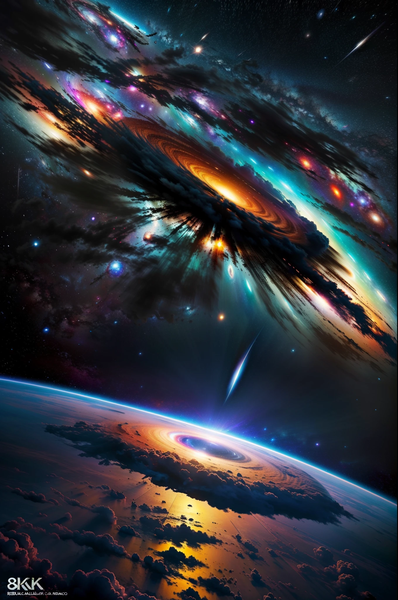 8k, Ultra Resolucion, (((foto realista))), (((foto realista))), Artistic representation of chaos and tranquility, la explosion de una galaxia, en medio del espacio infinito