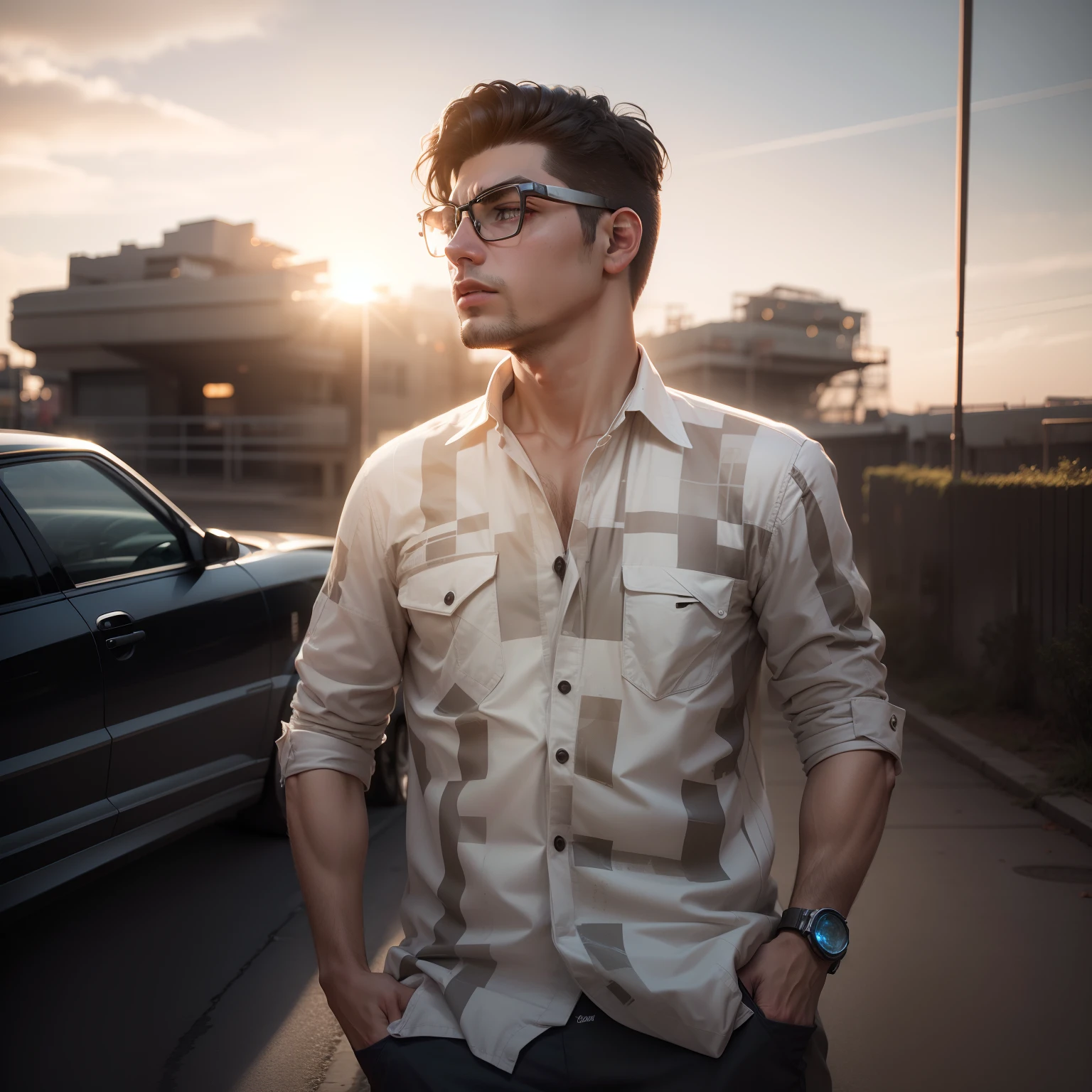 Change background boy realistic face ultra hd sci-fi buildings car