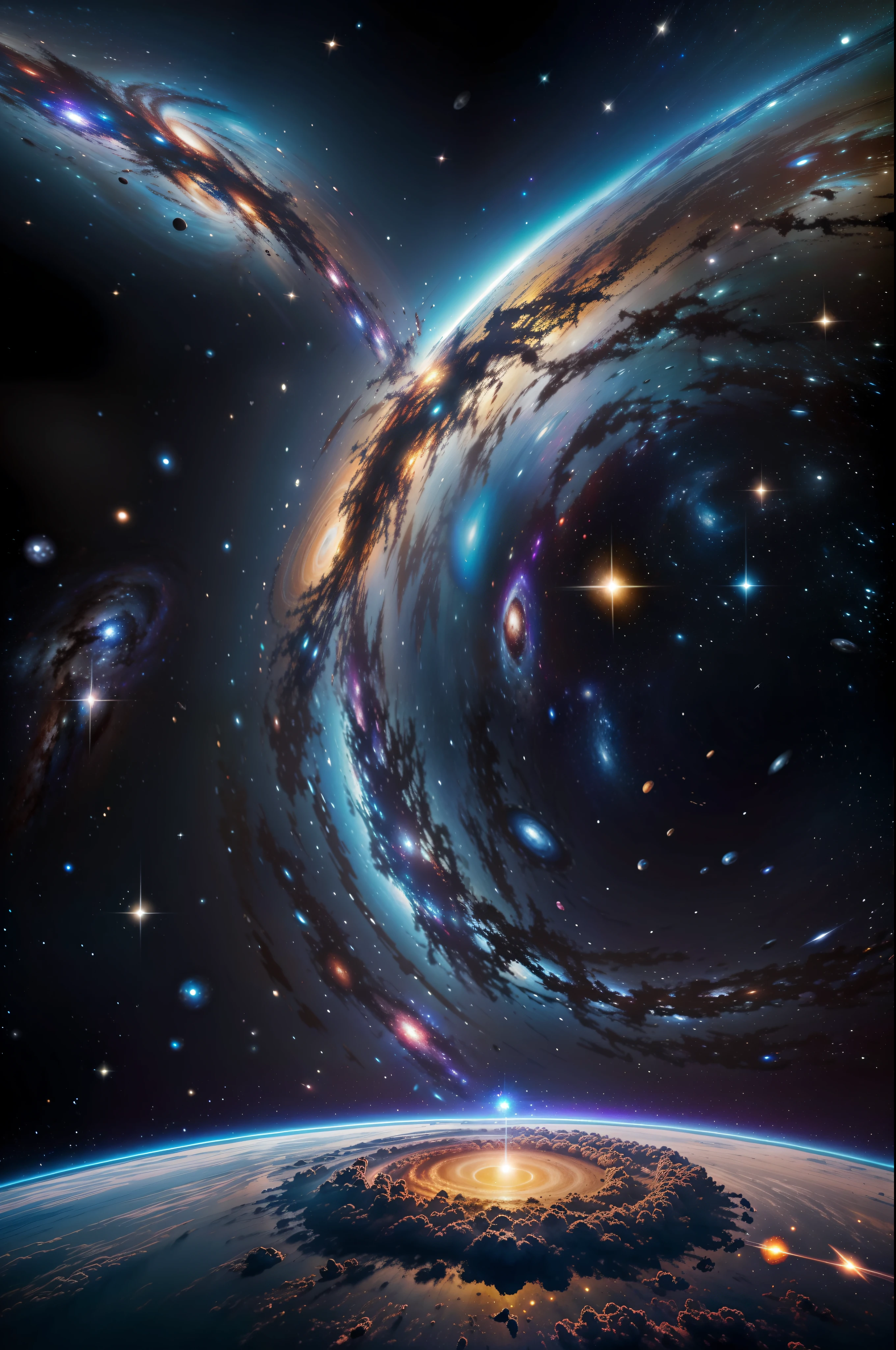 8k, Ultra Resolucion, (((foto realista))), (((foto realista))), Artistic representation of chaos and tranquility, la explosion de una galaxia, en medio del espacio infinito