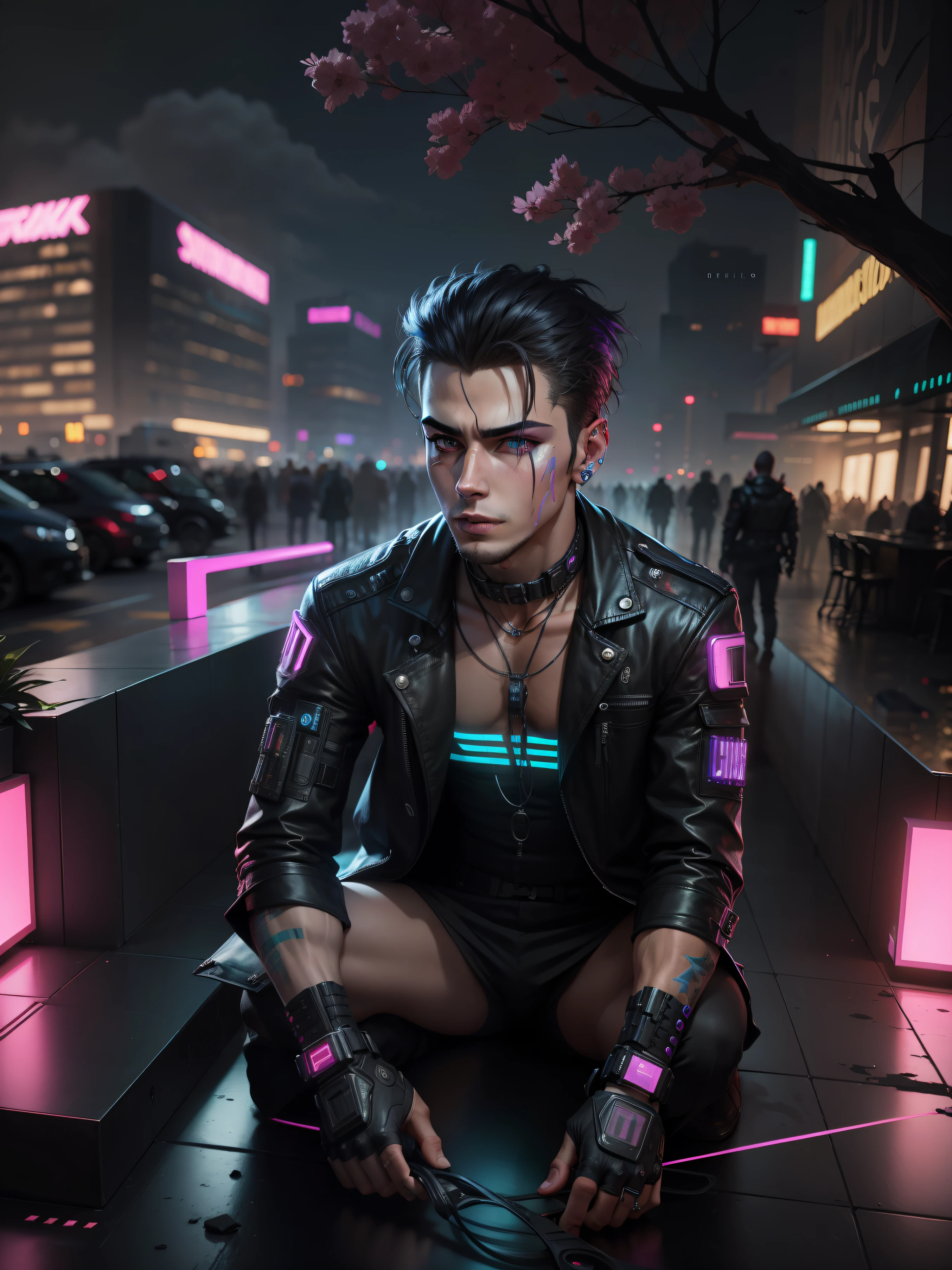 Changes background cyberpunk handsome boy realistic face,4k ultra realistic same face with beautiful colors