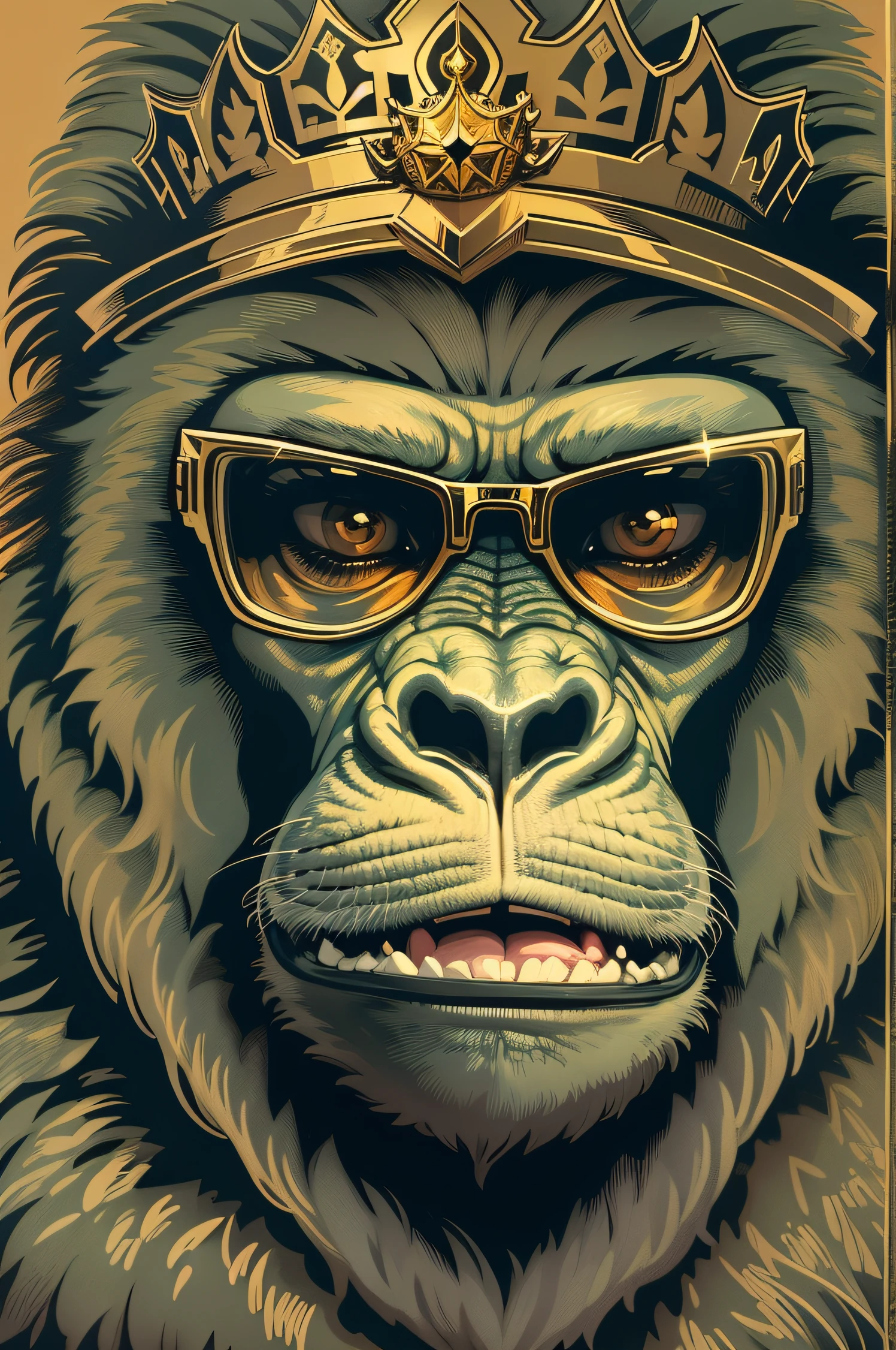 Gorilla with vector illustration of golden crown, e Oculos escuros