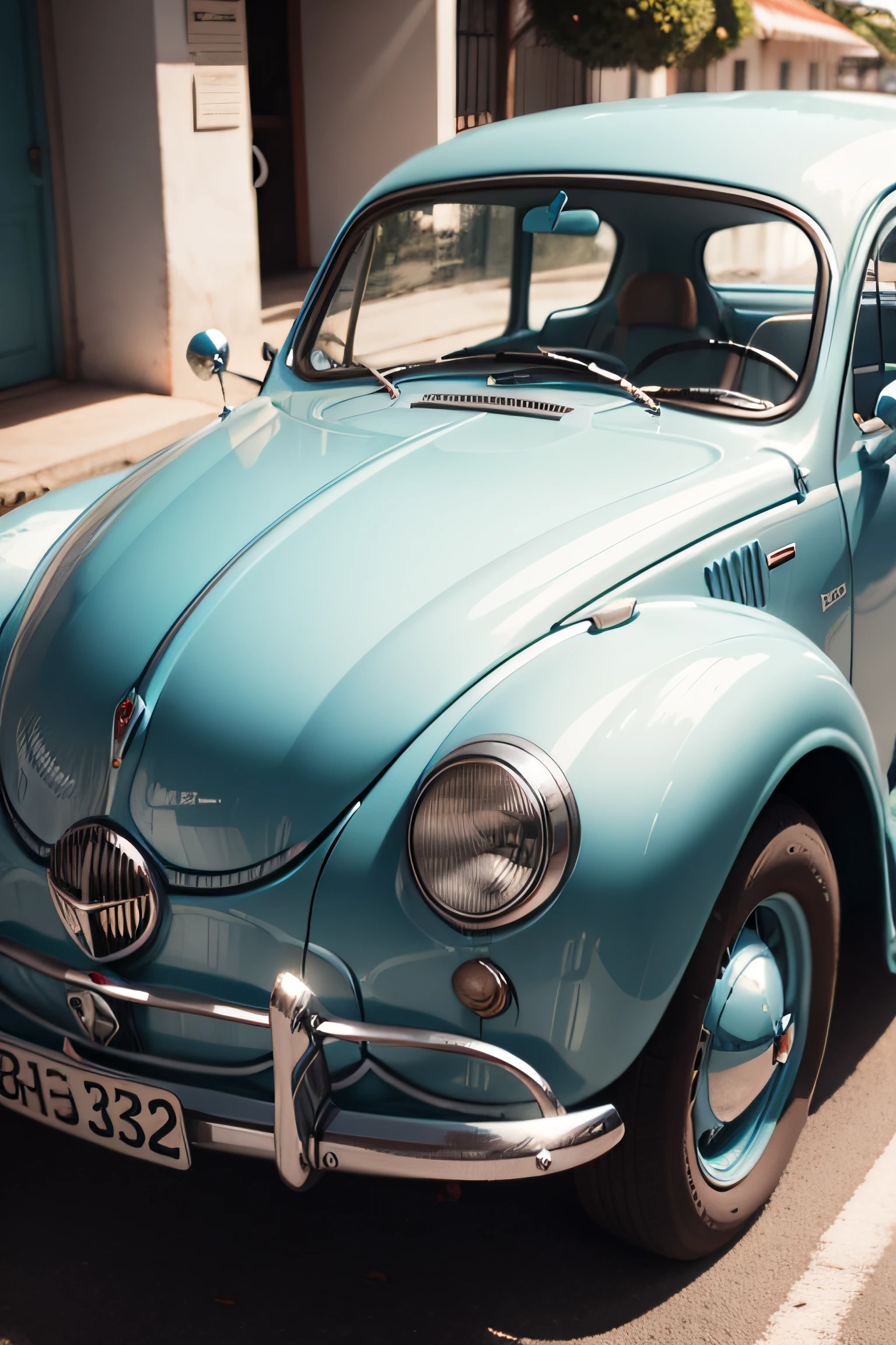 fusca azul, com interior branco