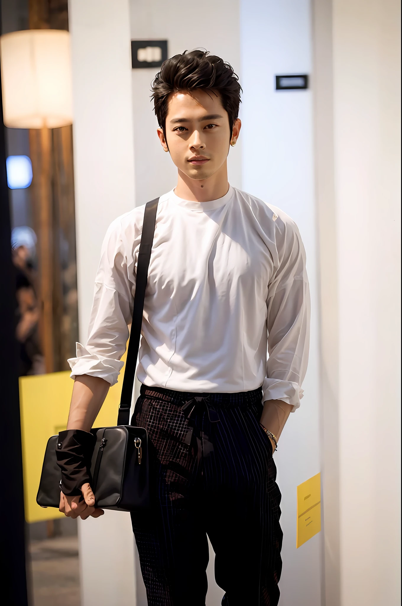 1 handsome Asian guy，27岁policeman，arafed male police 官 in  walking down a hallway, , wearing a police ,  police ,  full outfit: police, , majestic，Who is Shi Yu?, Li Yuanbin, Kim Hyung Tae, Kim Hyung Tae, Yin Shishan, Handsome Asian muscular guy，Broad shoulders and narrow waist，A handsome guy in police uniform，Form-fitting fabric contours the bust，in a remote warehouse，hands tied behind back，Hands tied behind the back，hands tied behind back，Masculine and sexy，High，Muscles look good，hairy body，Wheat complexion，black eyes（thin eyes 1：3），whole body image , ( thick hips ) , ( thick thighs ) ,  (bare thighs )  ,  nsfw , eroticism  