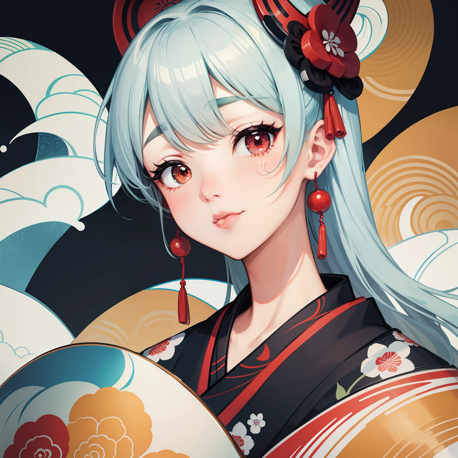 ukiyoe painting、droid、put out the tongue、thick eyebrow
