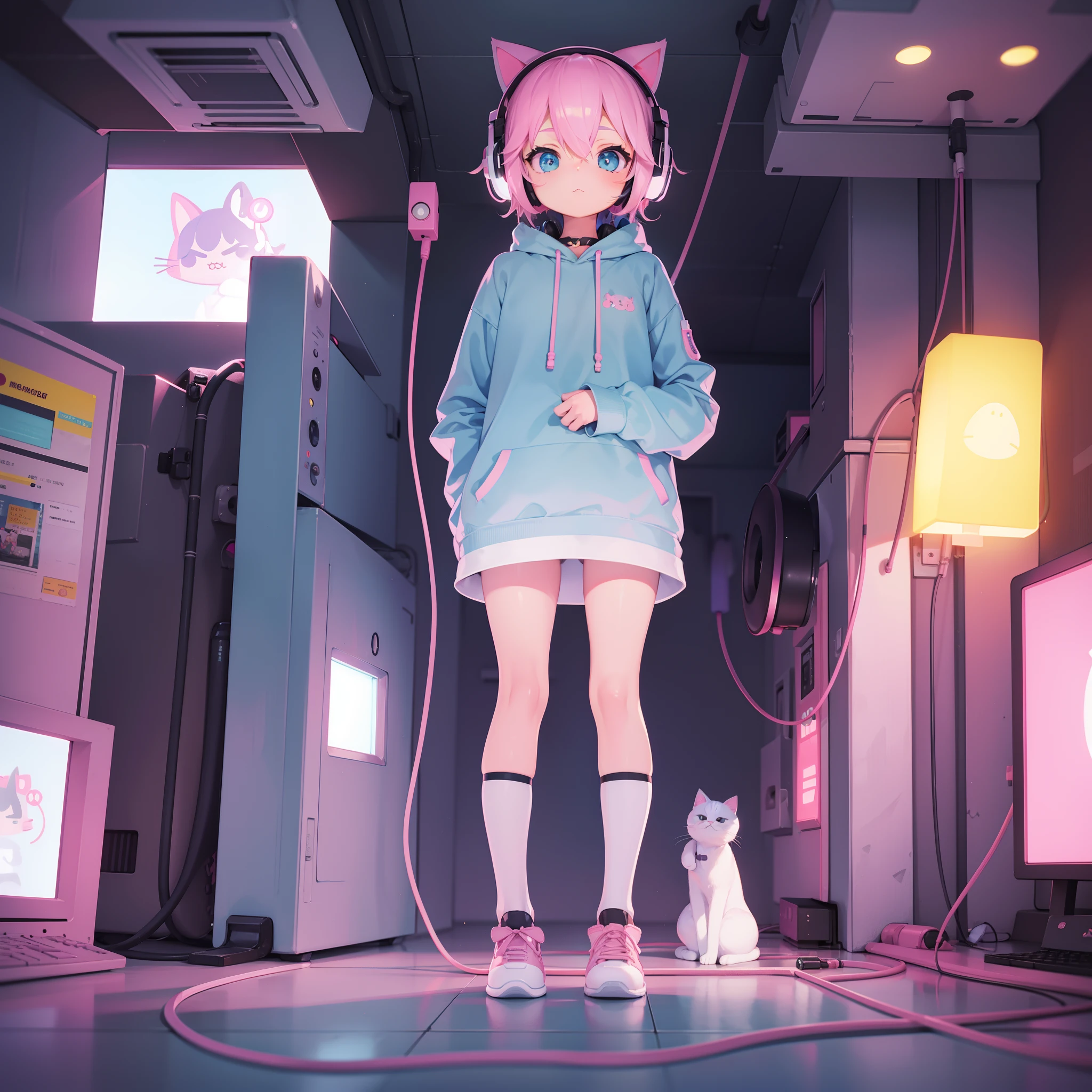 Cute kawaii cat listening to a lofi hip hop track on headphones, soft pastel colors, skottie young, 3d blender render, polycount, modular constructivism, pop surrealism, physically based rendering