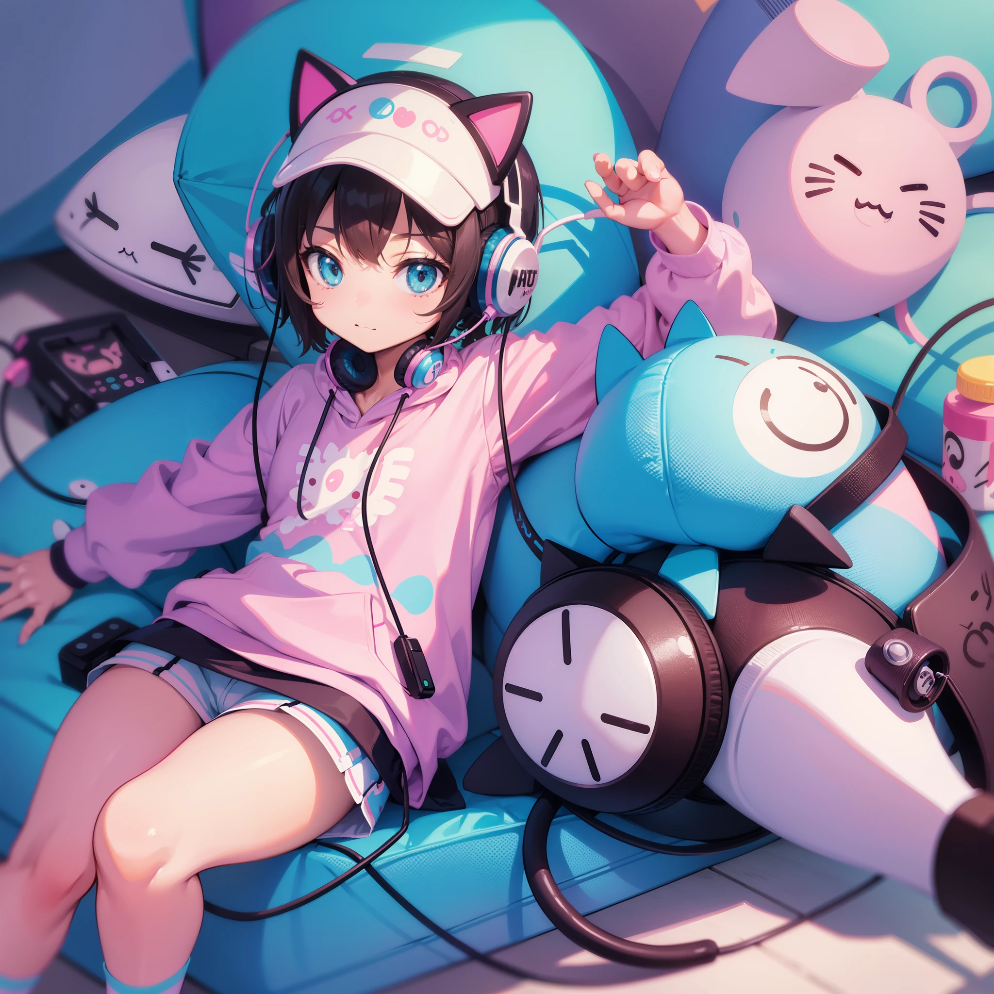 Cute kawaii cat listening to a lofi hip hop track on headphones, soft pastel colors, skottie young, 3d blender render, polycount, modular constructivism, pop surrealism, physically based rendering