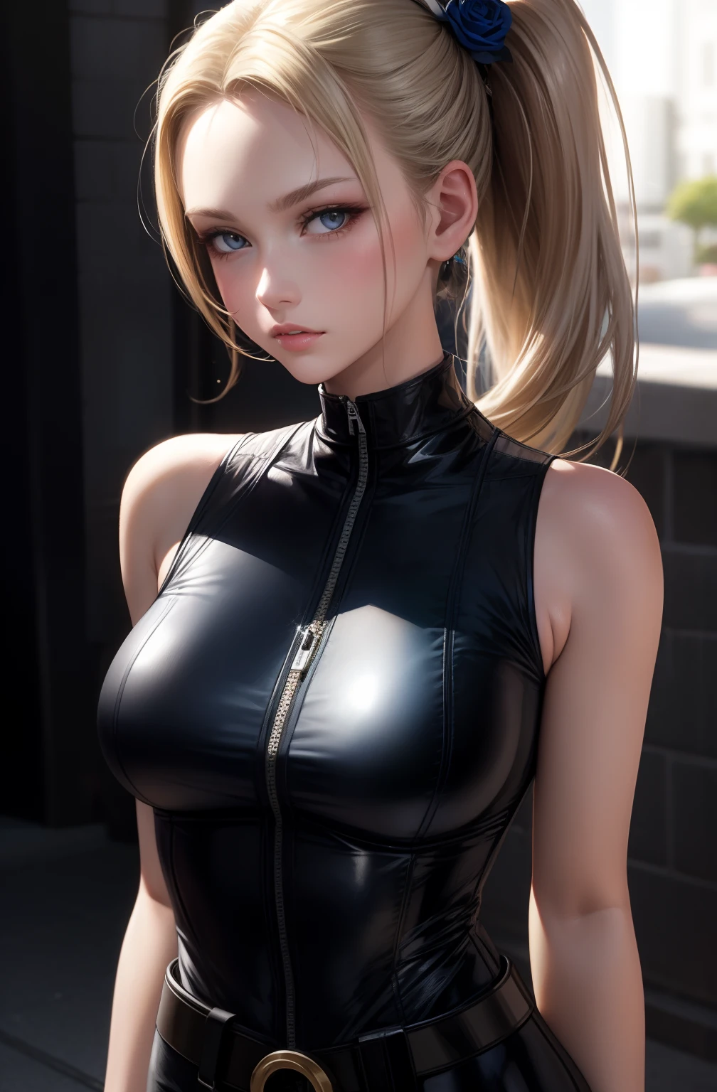 1 girl, Natural photography of a beautiful girl, wearing a mesh rave outfit, leaning over, medium hair, big bust, locks eyes into the camera, symmetrical eyes, symmetrical face, (masterpiece) (best quality) (detailed) (8k) photorealistic, photography, path tracing, specular lighting, volumetric face light, path traced hair, visible shadows, intricate, elaborate, oiled , cleavage, wet skin, flirty, , blush, dark eyeliner, hanging breasts, girl bending over, strap gap, leaning forward, blonde