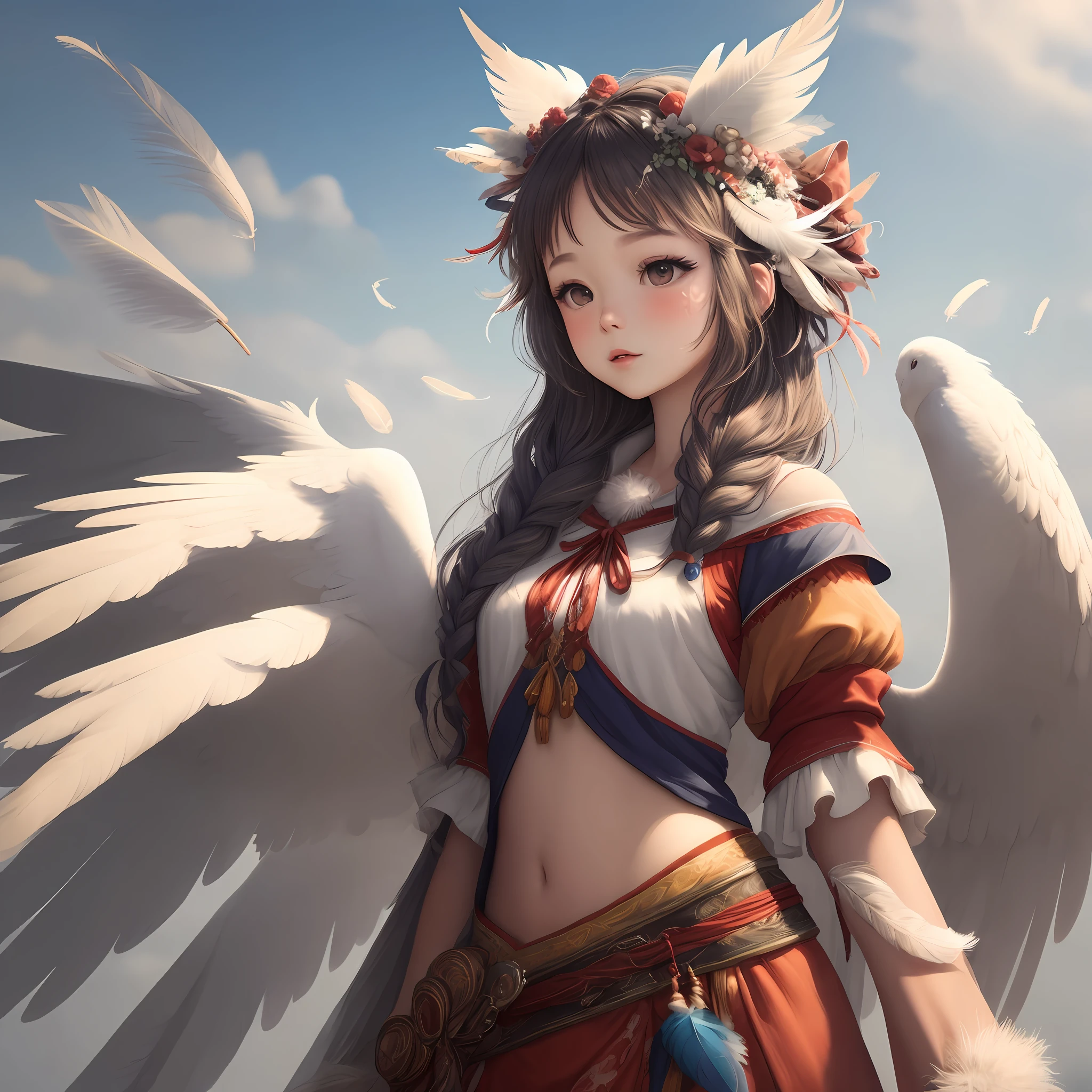 Feathers on the head