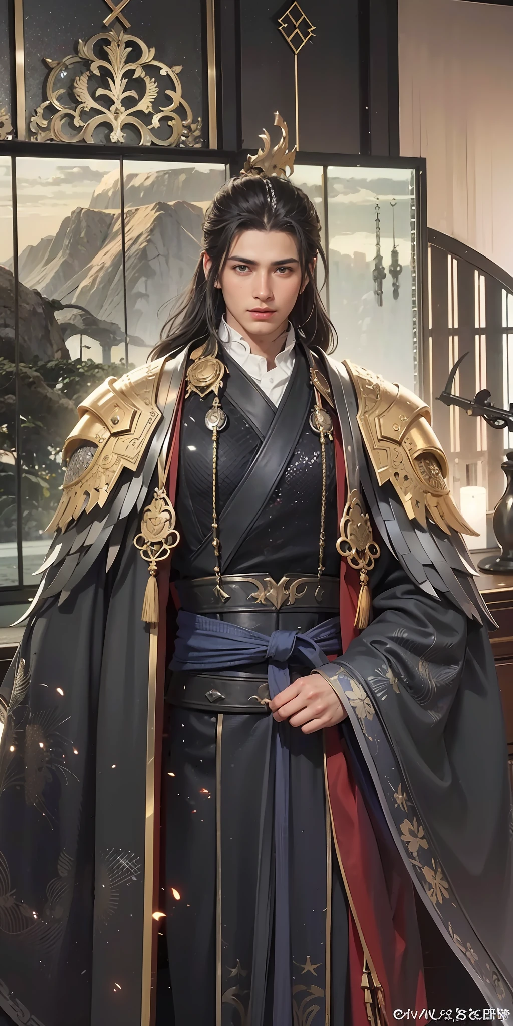 Handsome boy, best quality, photo, 4k,looking at viewer,full body,wear platinum armor,