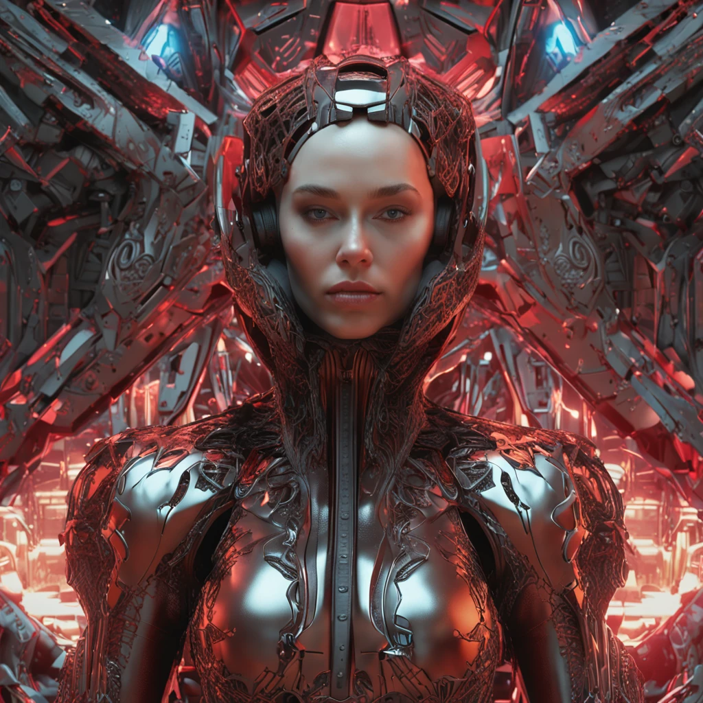 fashion shot of a beautiful woman blond super model in cybernetic suit, "red lips" and black, high fashion, perfect composition, beautiful detailed intricate insanely detailed octane render trending on artstation, 8 k artistic photography, photorealistic concept art, soft natural volumetric cinematic perfect light, chiaroscuro, award - winning photograph, masterpiece, oil on canvas, raphael, caravaggio, greg rutkowski, beeple, beksinski, giger, perfect composition, beautiful detailed intricate insanely detailed octane render trending on artstation, 8 k artistic photography, photorealistic concept art, soft natural volumetric cinematic perfect light, chiaroscuro, award - winning photograph, masterpiece, oil on canvas, raphael, caravaggio, greg rutkowski, beeple, beksinski, giger
