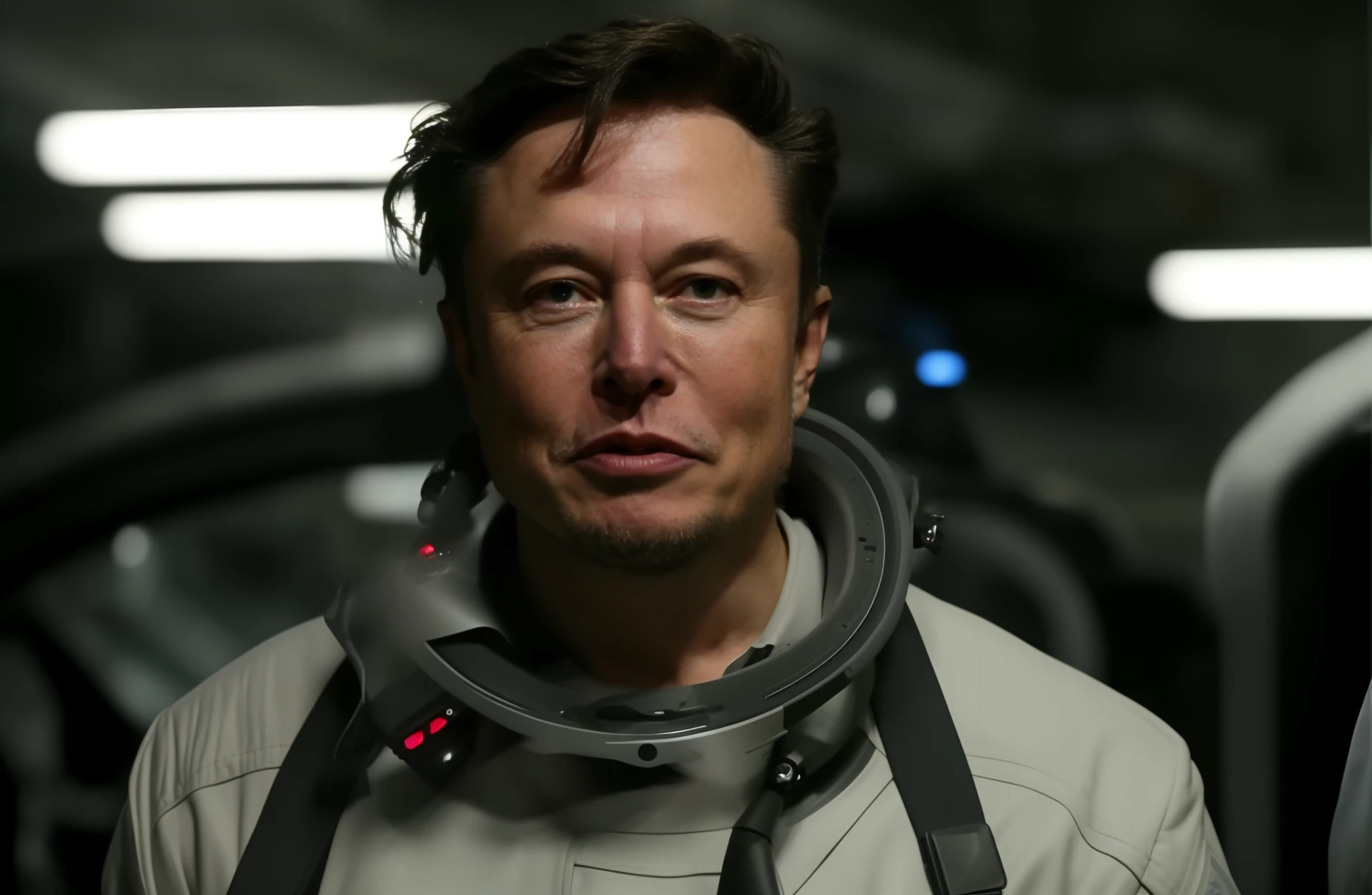 filmagem de pessoa de elonmusk tentando parar a IA porque tem medo de ser enganado. Science fiction film directed by Terry Gilliam . Elonmusk person is fuming crazy, and shocked by the power of AI and Artificial Intelligence. (Mochila menina ciborgue campos EvolveForce:1.2) . Industrial mechanics, cinematografia intrincada, Directed by: James Cameron, trending on imdb, Imagens de filmes premiados em 4K de alta qualidade. Climate change catastrophe with a Three-Shot . sharp lights on at night. filme ainda no estilo de /"Extraterrestres"/, heavy acid rain. Kodachrome.