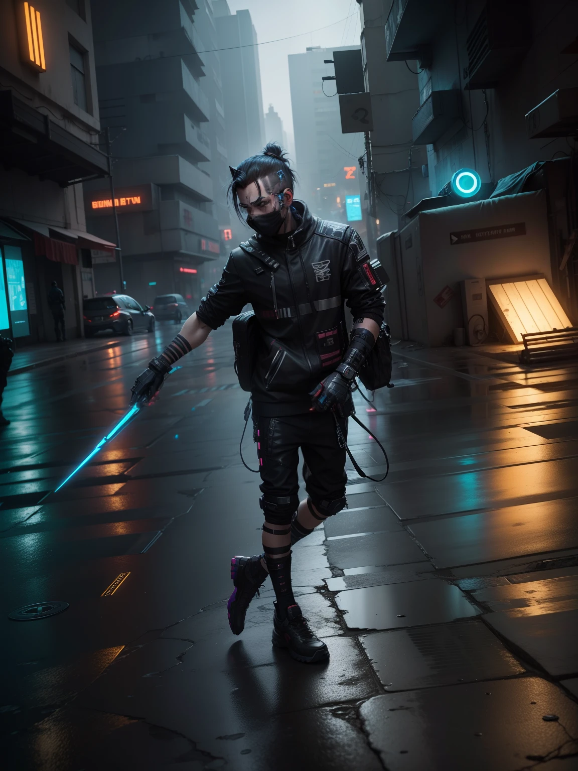 Change background cyberpunk hundshom boy realstic face 8k ultra realstic