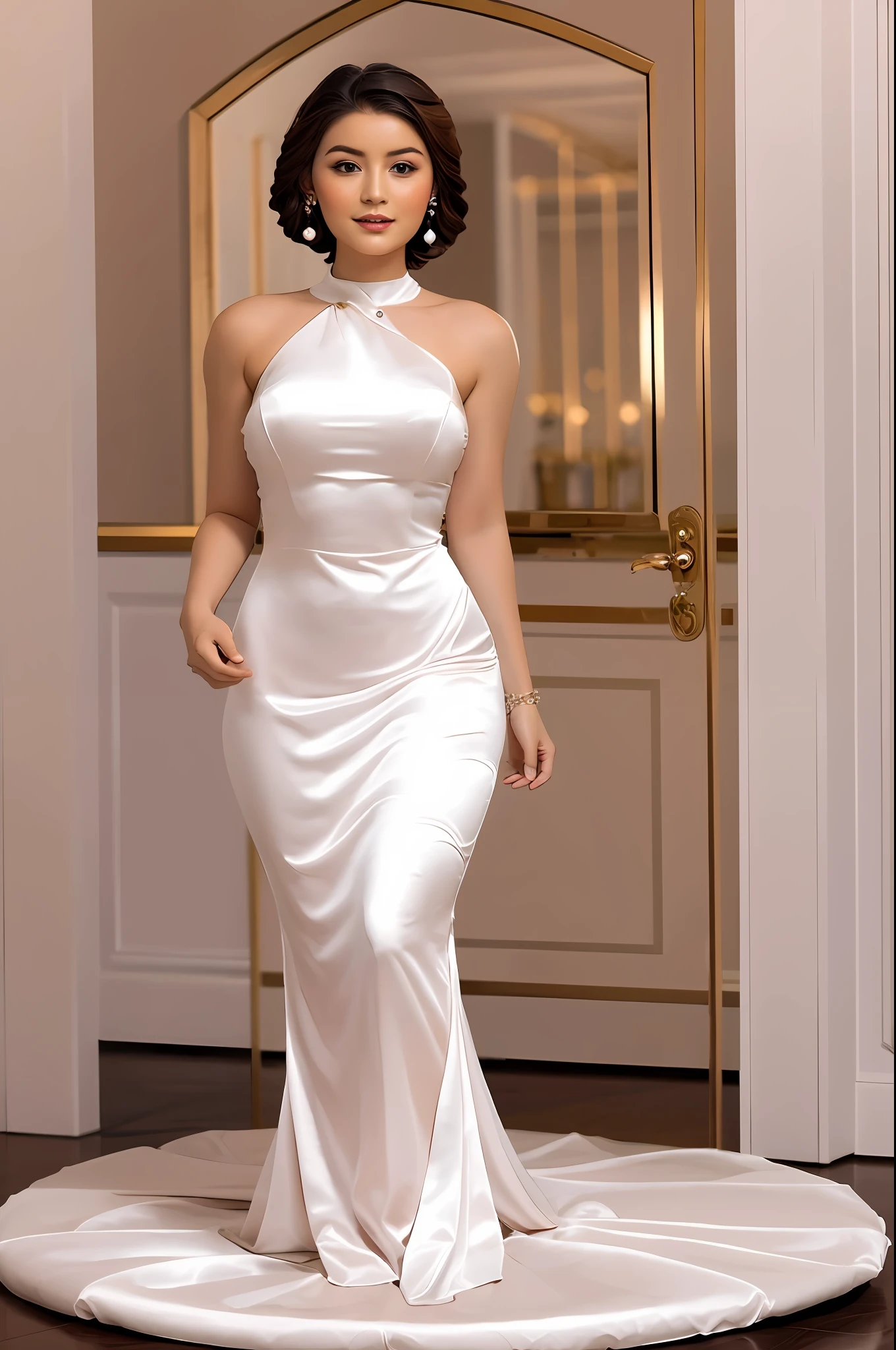 "Beautiful girl wearing elegant attire."