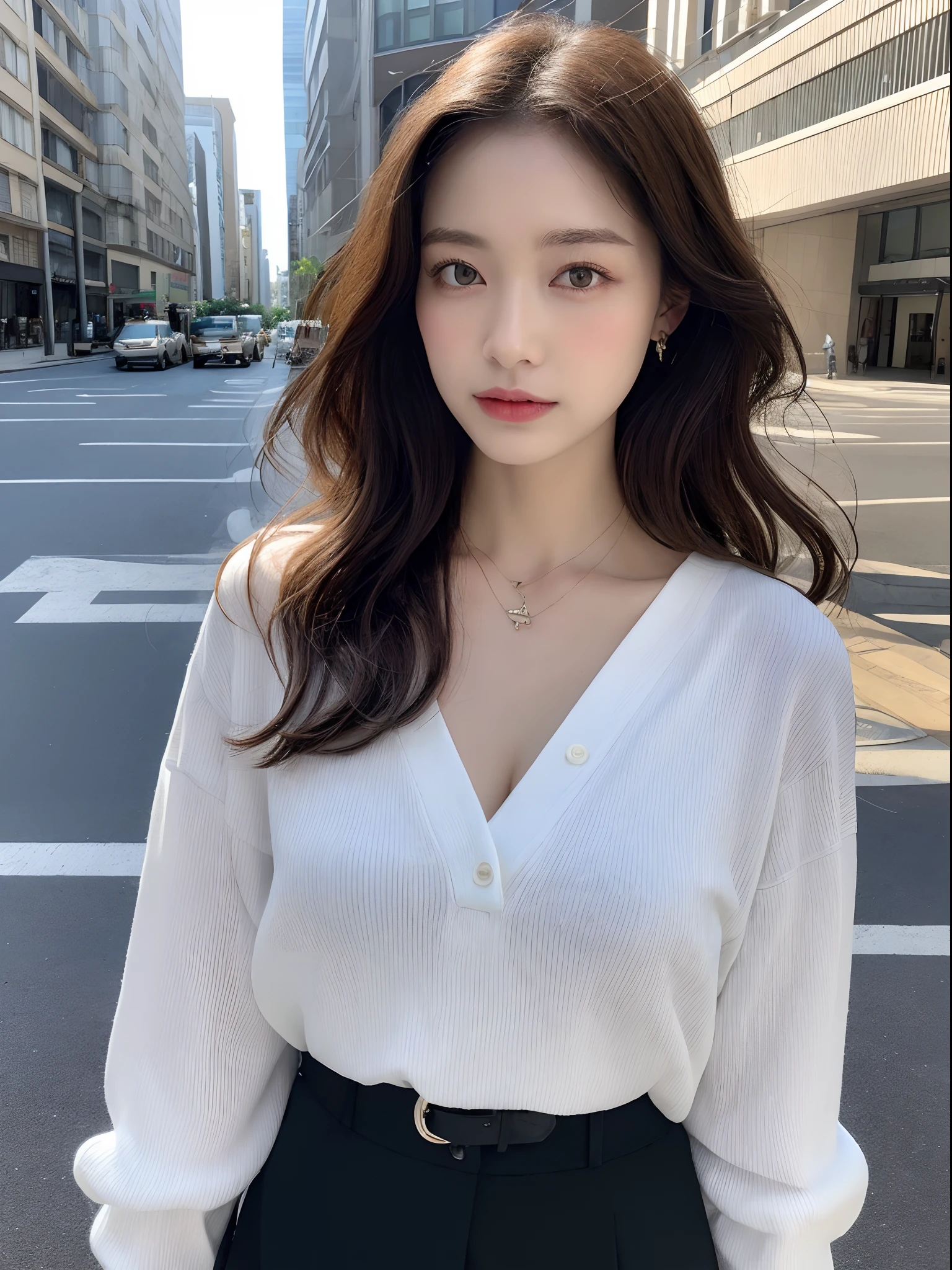 Top quality, RAW Photo, Highest Quality Image, 16K, Full body, Age 22 years old, Realistic, Photorealistic, Beautiful Asian woman, Sexy, body, White pale skin, Beautiful hair, Wavy hair, Brown Hair,, Short hairstyle, Detailed face, Detailed body, Detailed skin, Double eyelids, Big eyes, long eyelashes, bright eyes, green eyes, natural lips, detailed lips, Saggy breasts, Very Small breasts, Flat Breasts, long shape breasts, posing in her car, sunny day light , light through Aspen trees, wearing white see through polyester shirt with all unbuttoned, no bra, Camera angle from below