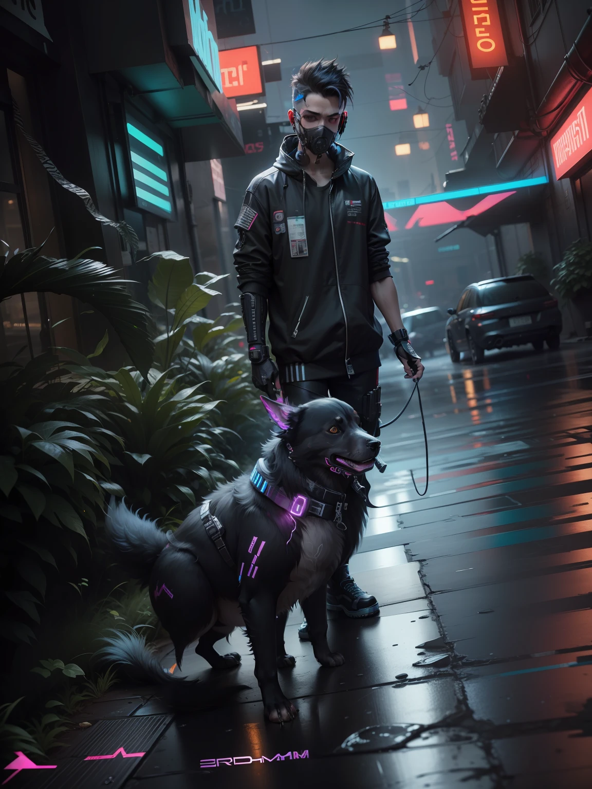 Change background cyberpunk hundshom boy realstic 8k ultra realstic