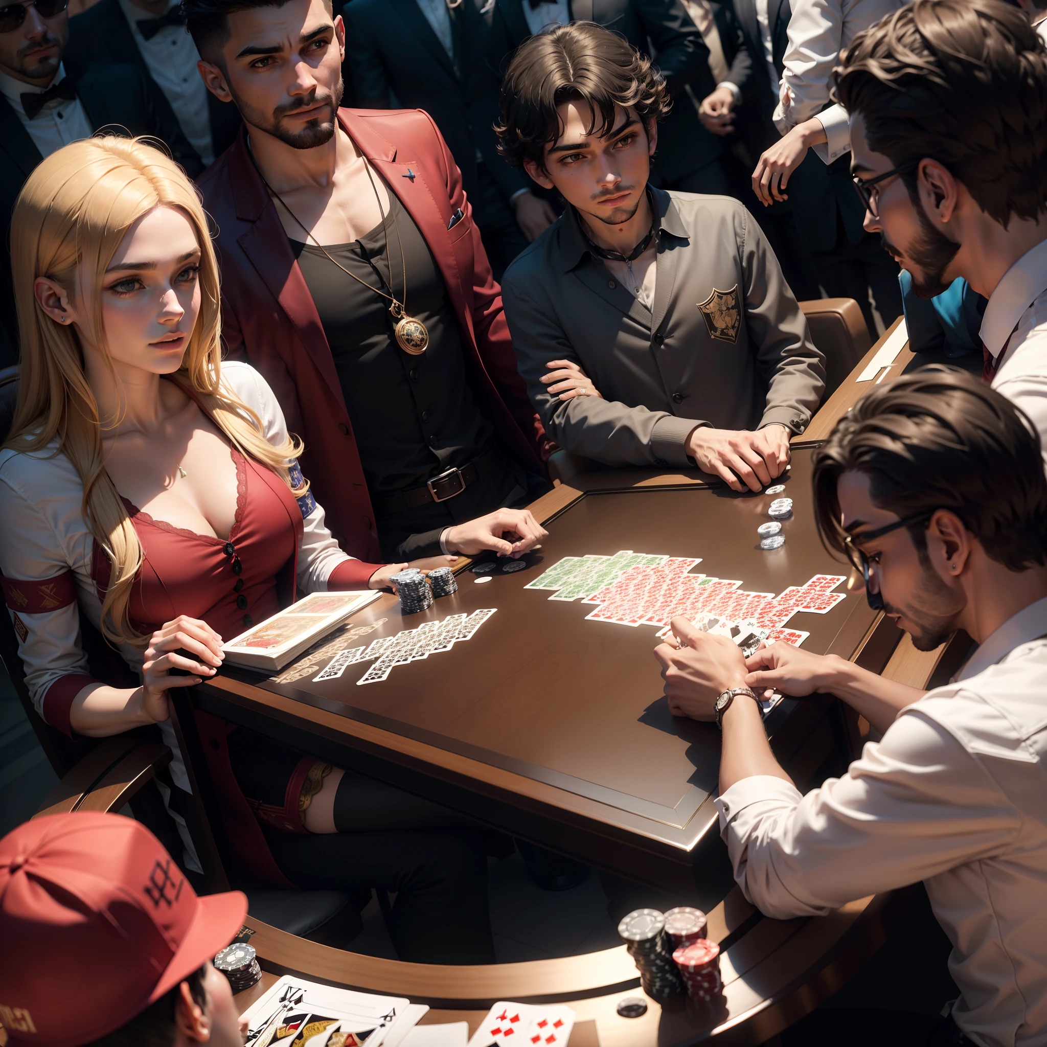 Em um luxuoso cassino, Um homem deslumbrante usa um terno  Rodeado por um pano de fundo de cartas de poker e fichas, It displays confidence , convidando os jogadores a testar sua sorte e habilidades no jogo de azar. Fundo preto