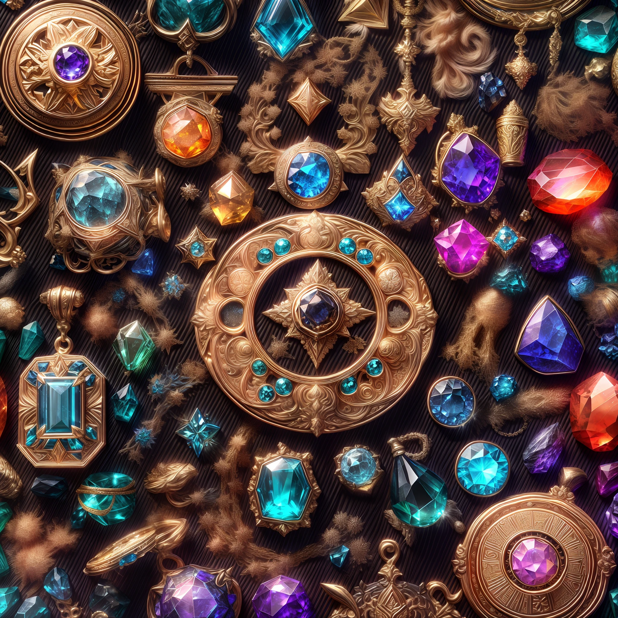 (byzantine Style: 1.2), (Full Focus: 2), (Everything in Display Cabinet: 1.3), (Magic Items | Colorful Gems | Cherry Blossoms | Printed Silk Products | Medals | Ores | Obsidian | Pearl | Emerald | White Jade | Amethyst | Sapphire | Gold Products | Silver Products | Purple Gold | Magical Jewelry | Antiques | Ruby | Orange Gem | Blue Gem | Topaz |: 2), Magic Symbols, Magic Particle Effects, High Tech Luxury, High Value Jewelry, High Value Metal, Luxury items, no puzzles, detailed and complex backgrounds, sparkling, reflective light, ultra high definition, award-winning, a high-resolution, high detail texture, contrast between light and dark, cinematic lighting, masterpieces, ray tracing, structurally correct, super details, high-quality, high detail, best quality, 16k