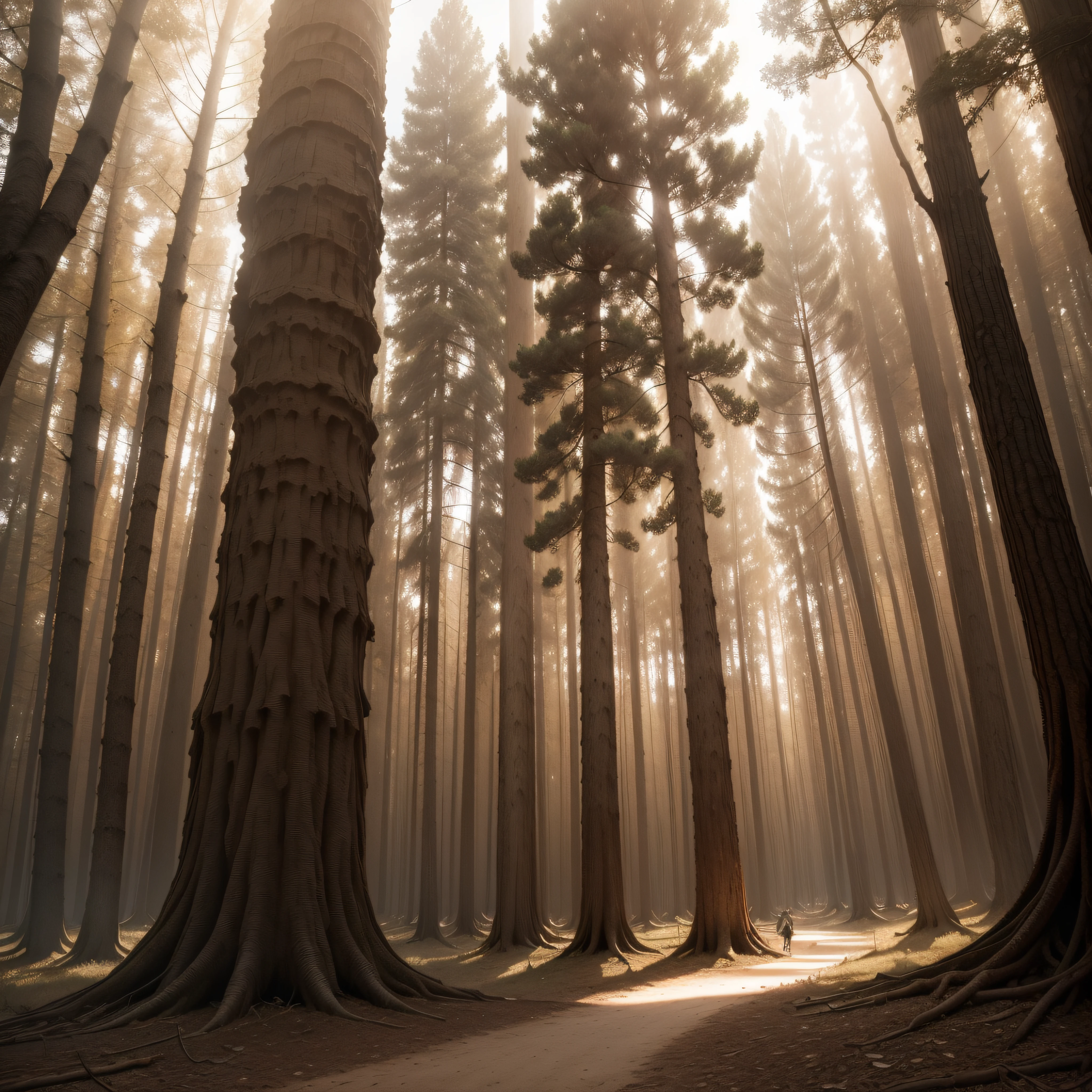 (extremadamente detallado, obra maestra, La mejor calidad, Tono sepia) bosque enorme, Trees with a human face, ruinas. Daytime Lighting.