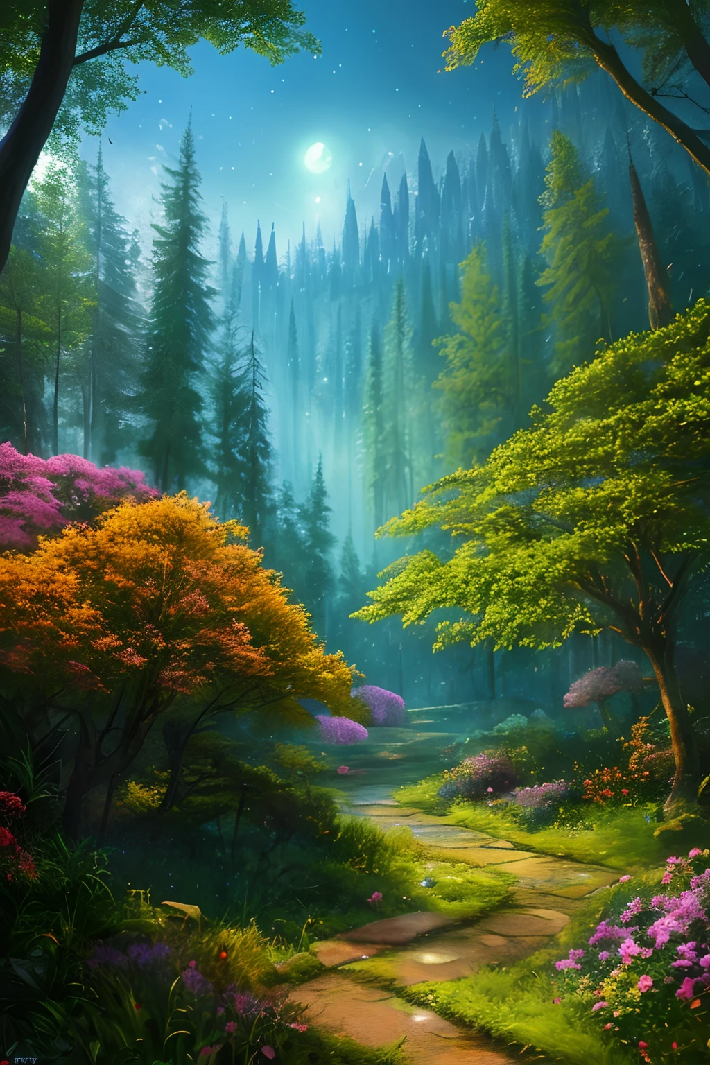 masterpiece, best quality, high quality,extremely detailed CG unity 8k wallpaper, An enchanting and dreamy scene of a fantasy forest, with towering trees, glowing mushrooms, and hidden fairy glens, creating a sense of mystique and enchantment, artstation, digital illustration, intricate, trending, pastel colors, oil paiting, award winning photography, Bokeh, Depth of Field, HDR, bloom, Chromatic Aberration ,Photorealistic,extremely detailed, trending on artstation, trending on CGsociety, Intricate, High Detail, dramatic, art by midjourney