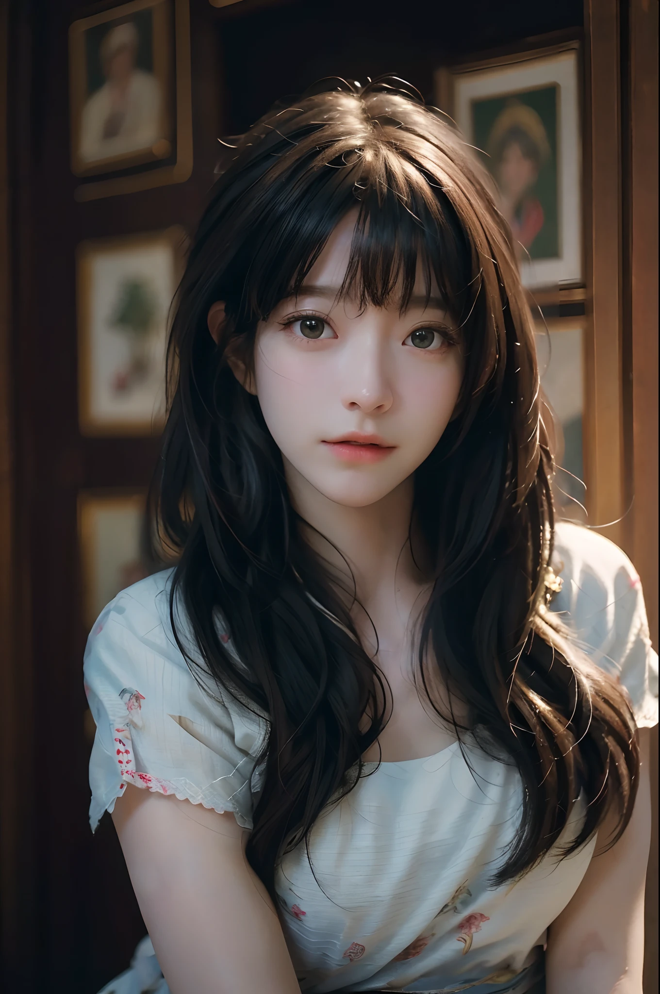 (RAW photo, best quality), (realistic, photo-realistic:1.3),best quality,highly detailed,masterpiece,ultra-detailed,illustration,1girl,upper_body,dynamic angle,world masterpiece theater,messy_long_hair,best quality,extremely detailed CG unity 8k wallpaper,ink,Amazing,cinematic lighting,lens_flare, dunhuang_style