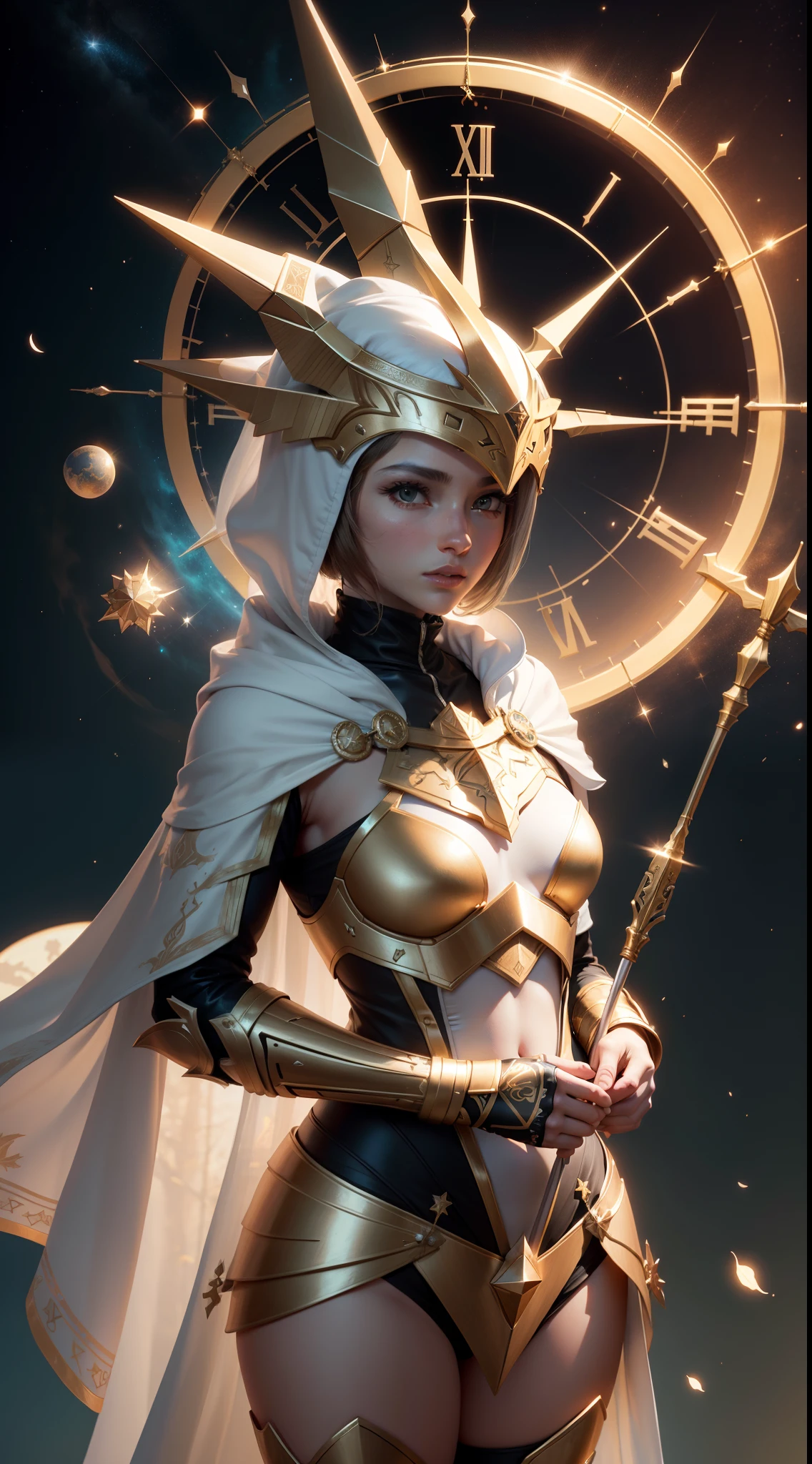 make a celestial being for the sign Sagittarius, 8k, qualidade, Ser onipotente, background with the theme of Sagittarius, com armadura