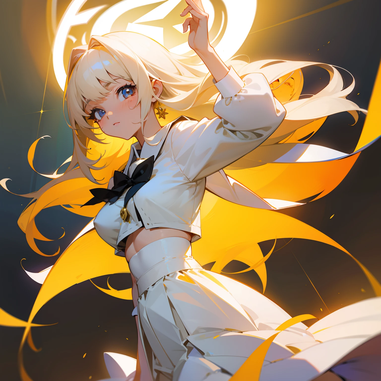 Wonderful high quality illustration) Hermosa chica con cabello largo y blanco, ojos dorados, Angel halo and dressed as schoolgirl boobs.