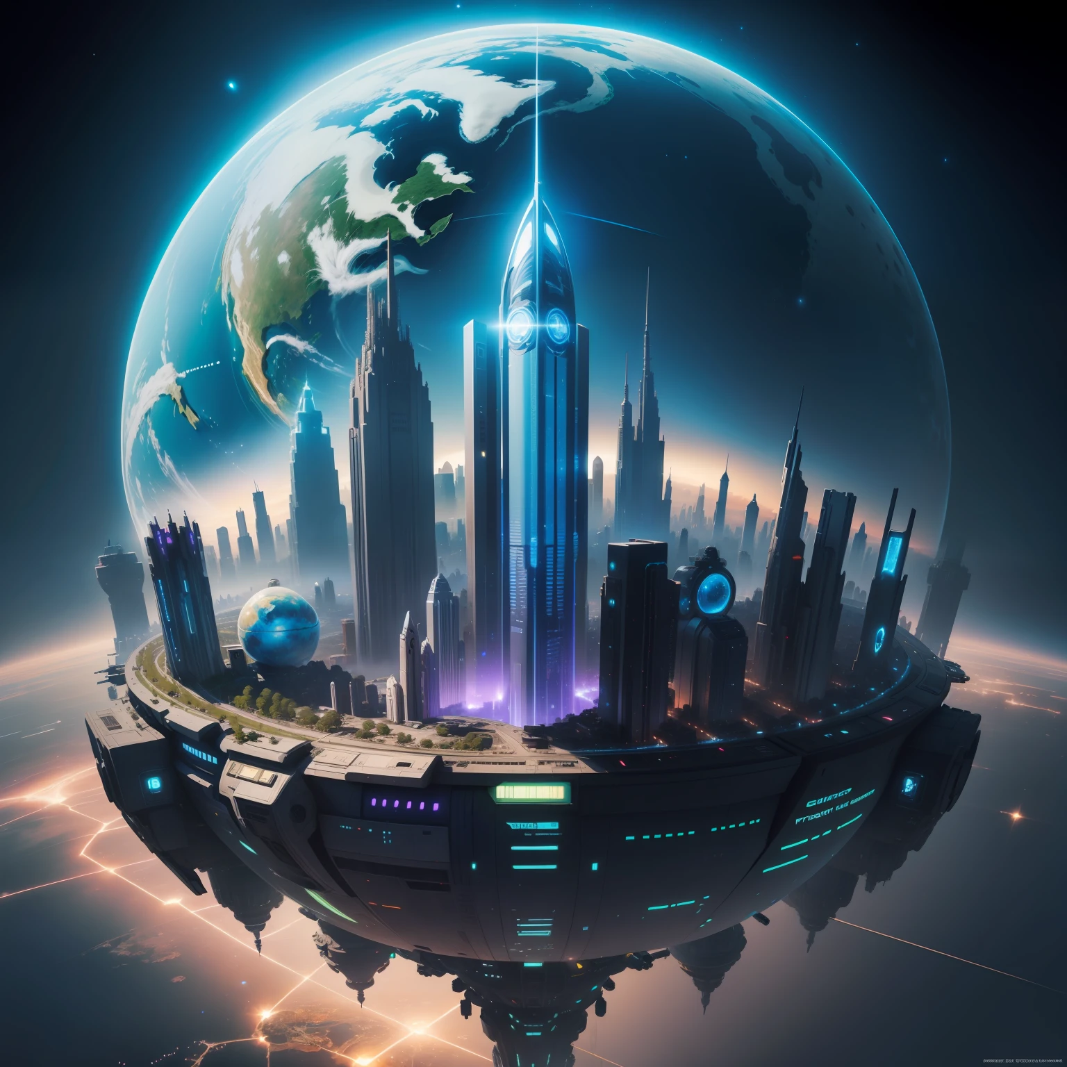 Earth Metropolis skyscraper A space station cyberpunked epcot SF Art Top Quality masterpiece 超A high resolution dream