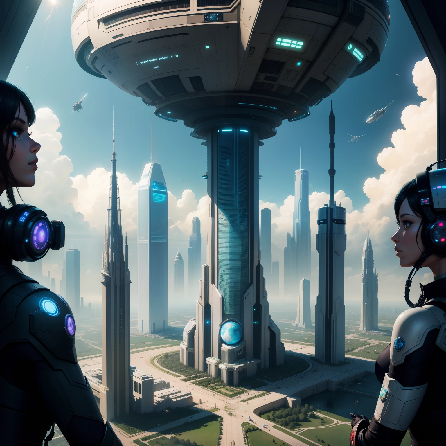 Earth Metropolis　skyscraper　A space station　cyberpunked　epcot　SF Art Top Quality　​masterpiece　超A high resolution　dream