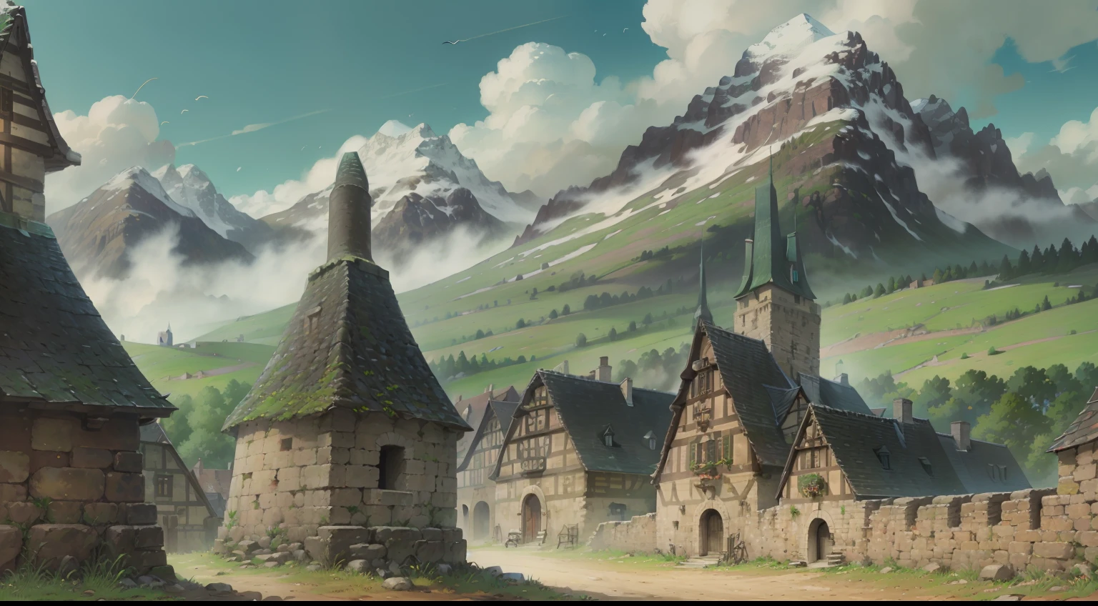 medieval times，towns，plain view，Mondstadt，Surrounded by walls