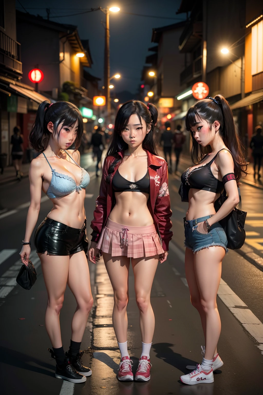 tres prostitutas japonesas adolescentes seminuas na rua a noite