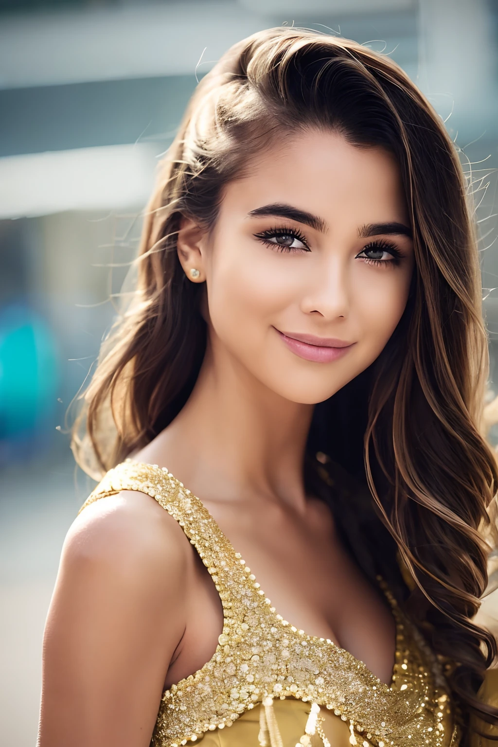 (8k、top-quality、masterpiece:1.2)、(realisitic、Photorealsitic:1.37)、ultra-detailliert、 1 人、cute little、独奏、Beautiful detailed sky、Street corner snap、samba、 (a smile:1.15)、large full breasts、Fine and beautiful eyes、(Festive costumes in Rio:1.1)、Carnival costumes in Rio、(Wavy Hair:1.2)、Float NovaFrogStyle、