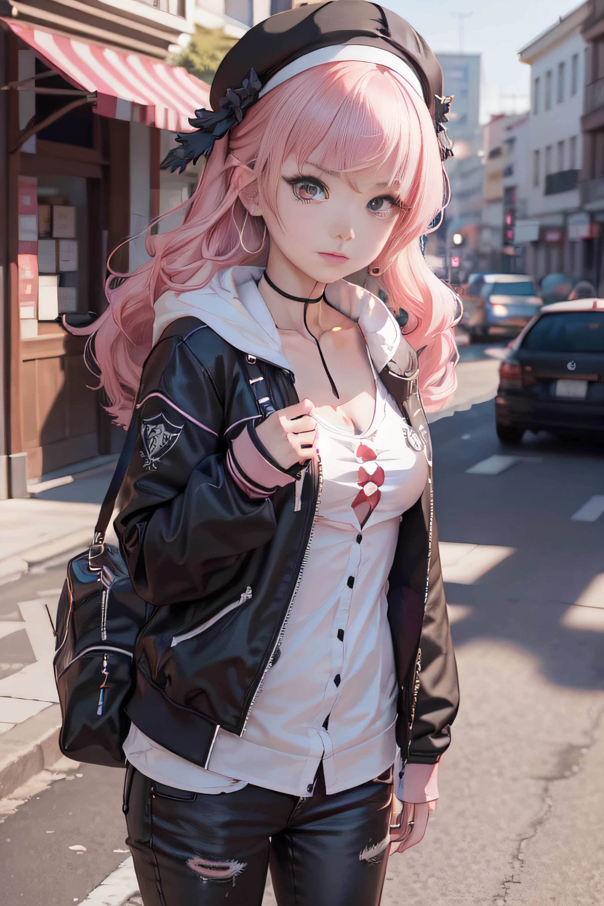 Chica anime con cabello rosa y una chaqueta negra y una falda rosa, Obras de arte al estilo de Guweiz, Render fotorrealista de Anime Girl, Arte detallado del anime digital, Anime estilo 3D, Anime CG arte suave, seductora chica de anime, Guweiz, Estilo anime 4K, Arte de anime digital, Render de una linda chica de anime 3D, Arte digital de estilo anime, koharu personaje de blue archive