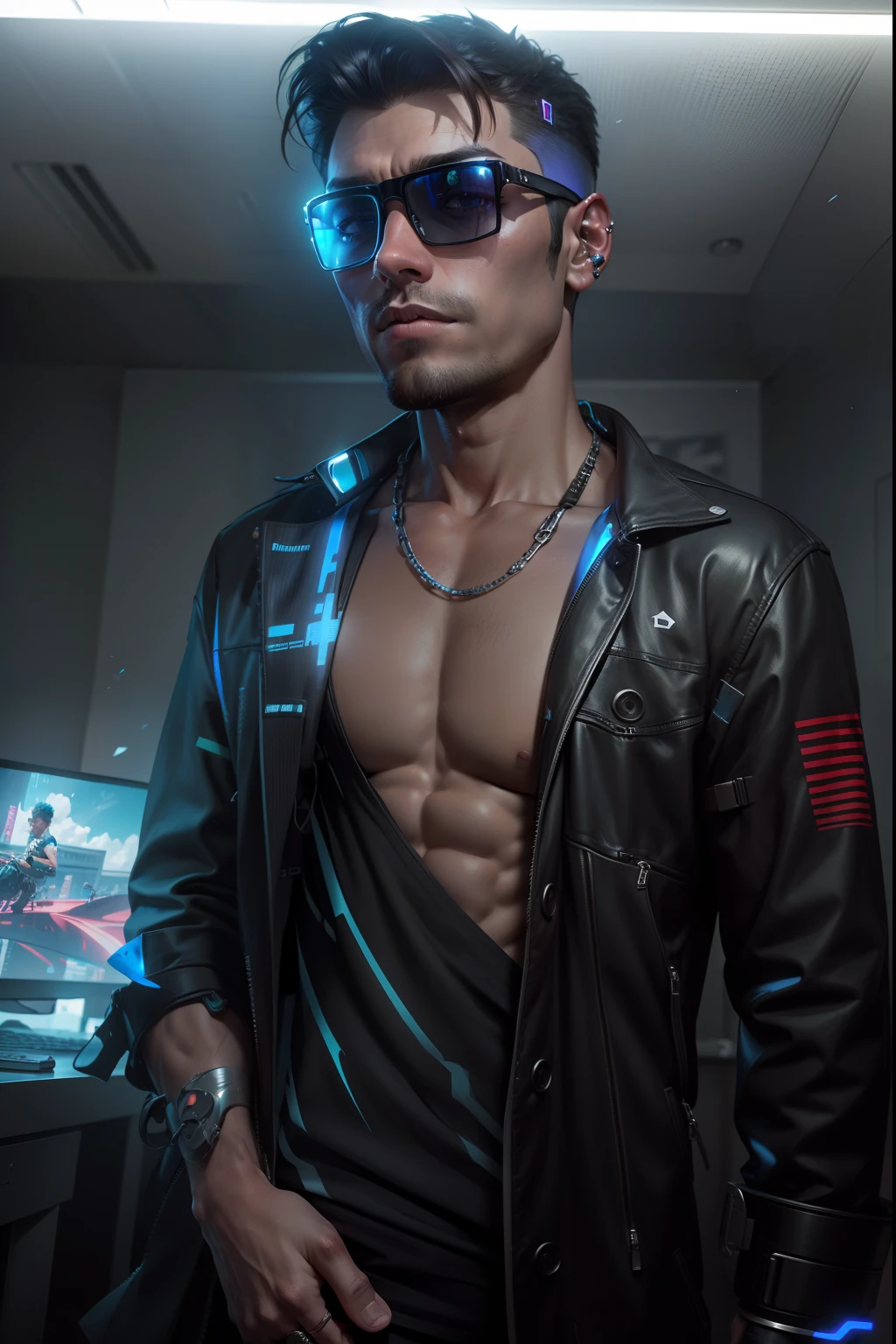 Real face, six pack body, cyberpunk handsome boy 8k ultra realistic