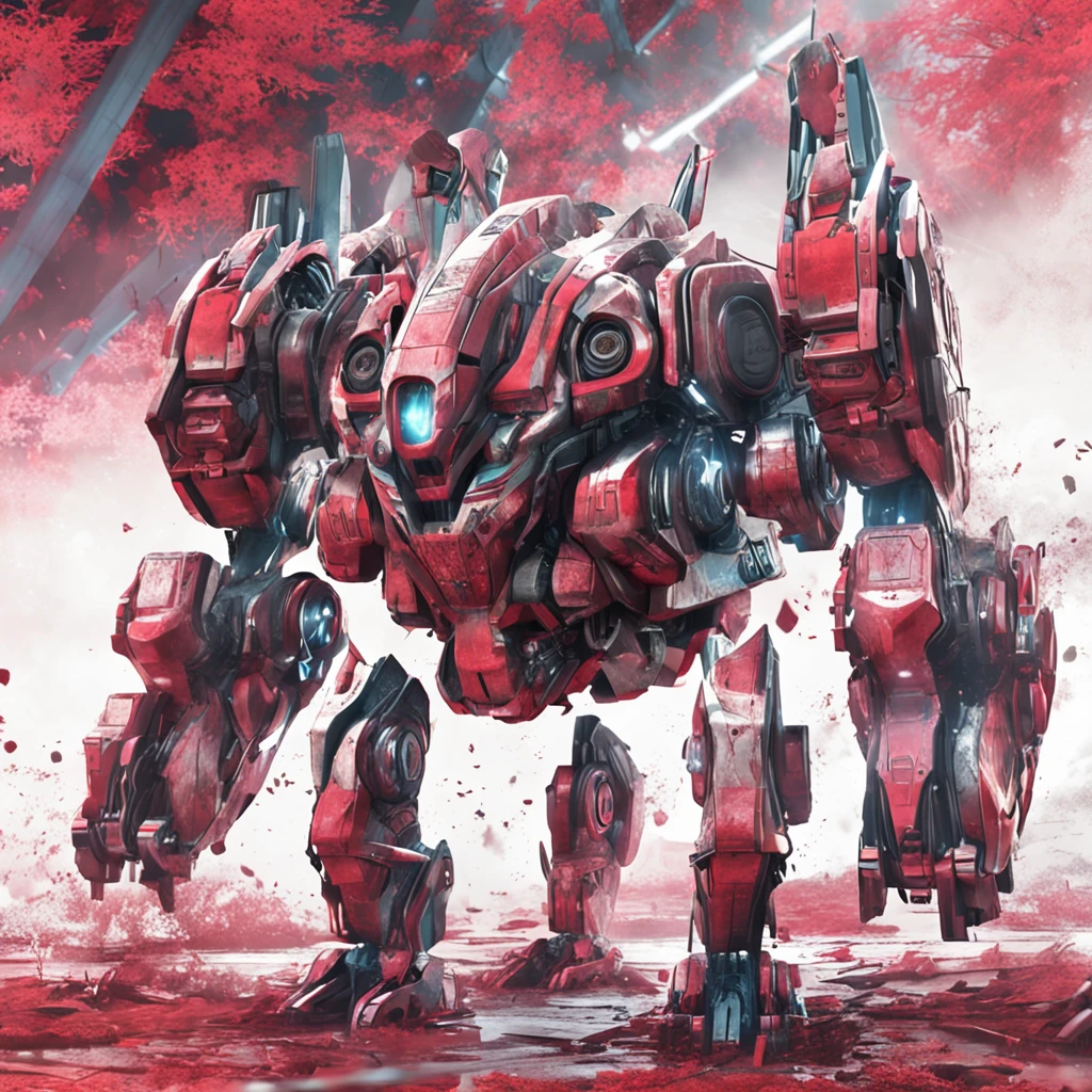 A Transforms-style robot, vermelho, olhos com chamas