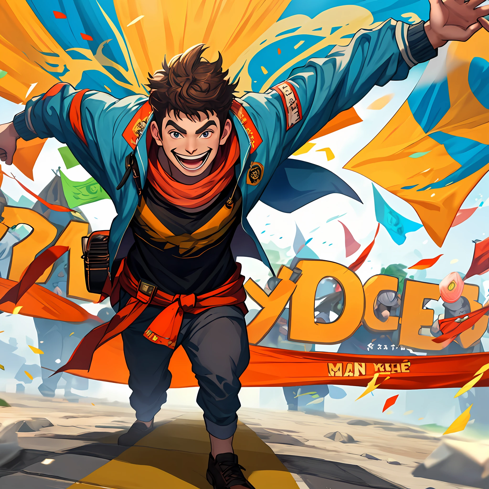 Man laughing like crazy, strange clothes, different appearance, 8k quality, a banner for YouTube