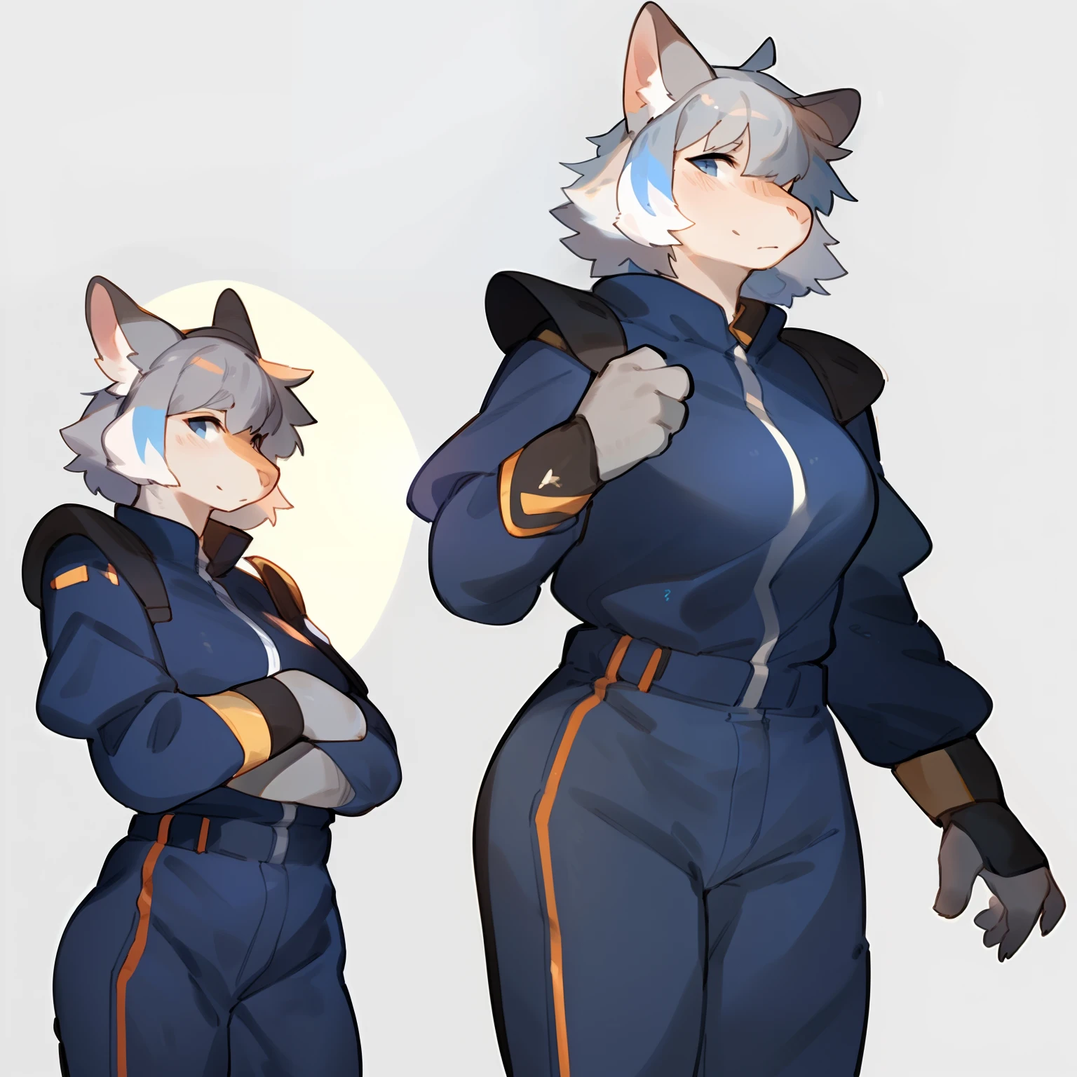 Solo, female, tall, mature, canine, red wolf, badass, cool, snout, short snout, confident expression, arms crossed, very short hair, faux hawk, mohawk, white hair, yellow eyes, detailed eyes, detailed hands, dark red-orange fur, small breasts, black and dark red spacesuit, black and dark red jumpsuit, window, space, spaceship, standing, grey tail, by buta99, by bebebebebe, by sindoll, by cervina7, by kishibe, athletic, lean, muscular, patternless fur, no fur pattern, plain fur