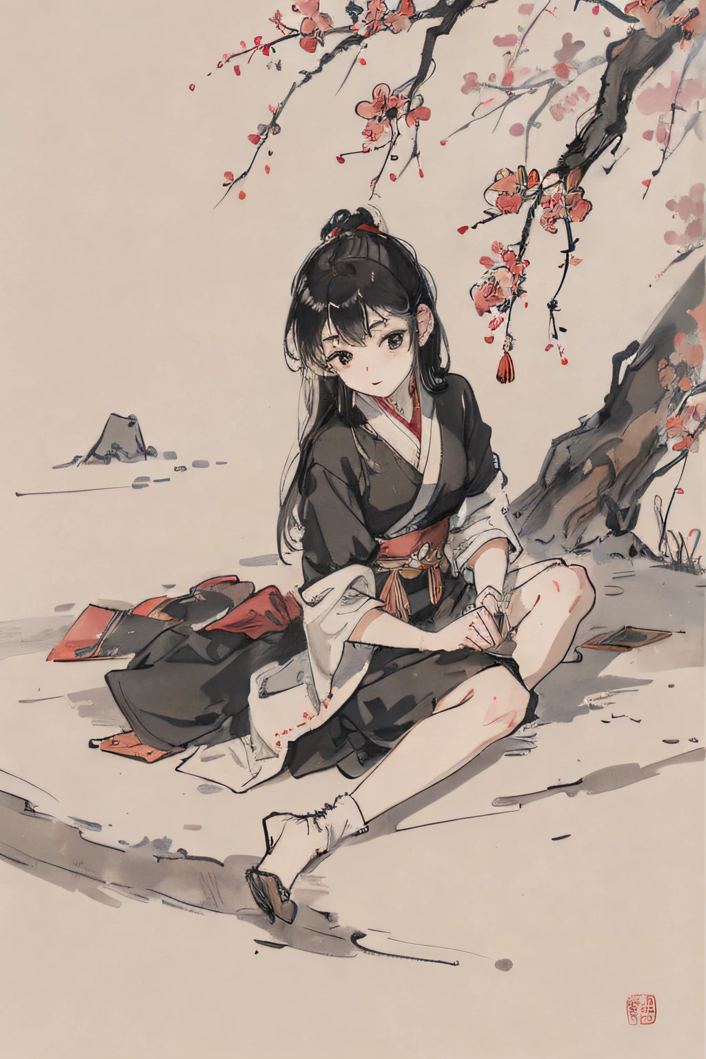 (masterpiece, best quality: 1.2), traditional Chinese ink painting, two children