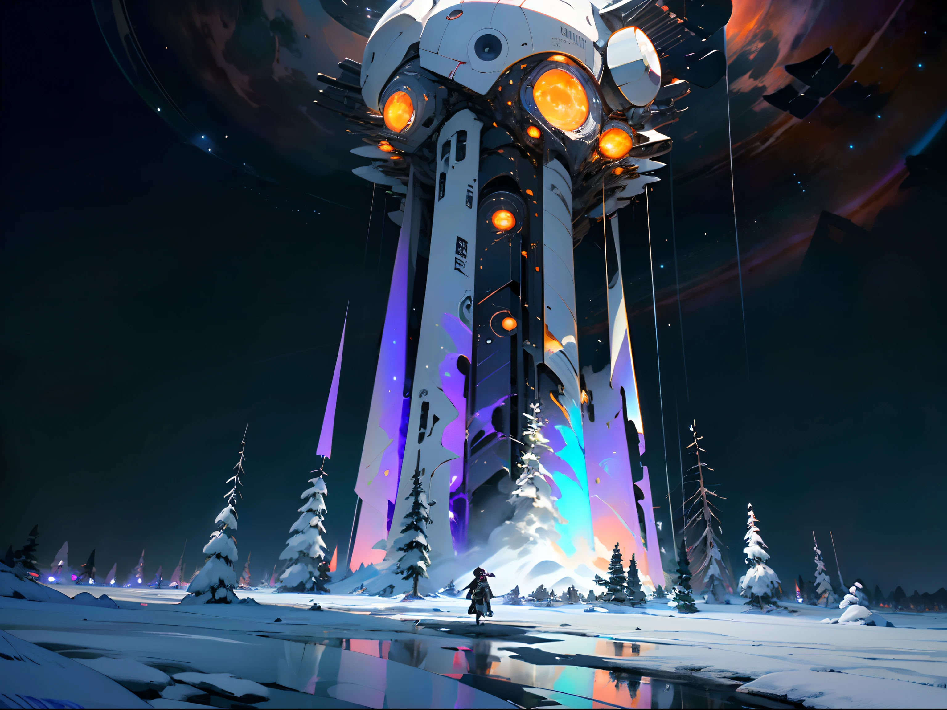 A sentient starship, adorned with bioluminescent motifs, emerges from a swirling cosmic nebula. It embarks on a journey through an intergalactic tapestry of diverse planets, each with its own distinctive ecosystem and civilization. Showcase the starship amidst a breathtaking panorama that captures the awe-inspiring beauty and vastness of the intergalactic expanse. Let the artwork convey the sense of exploration, mystery, and interconnectedness that define this sci-fi universe