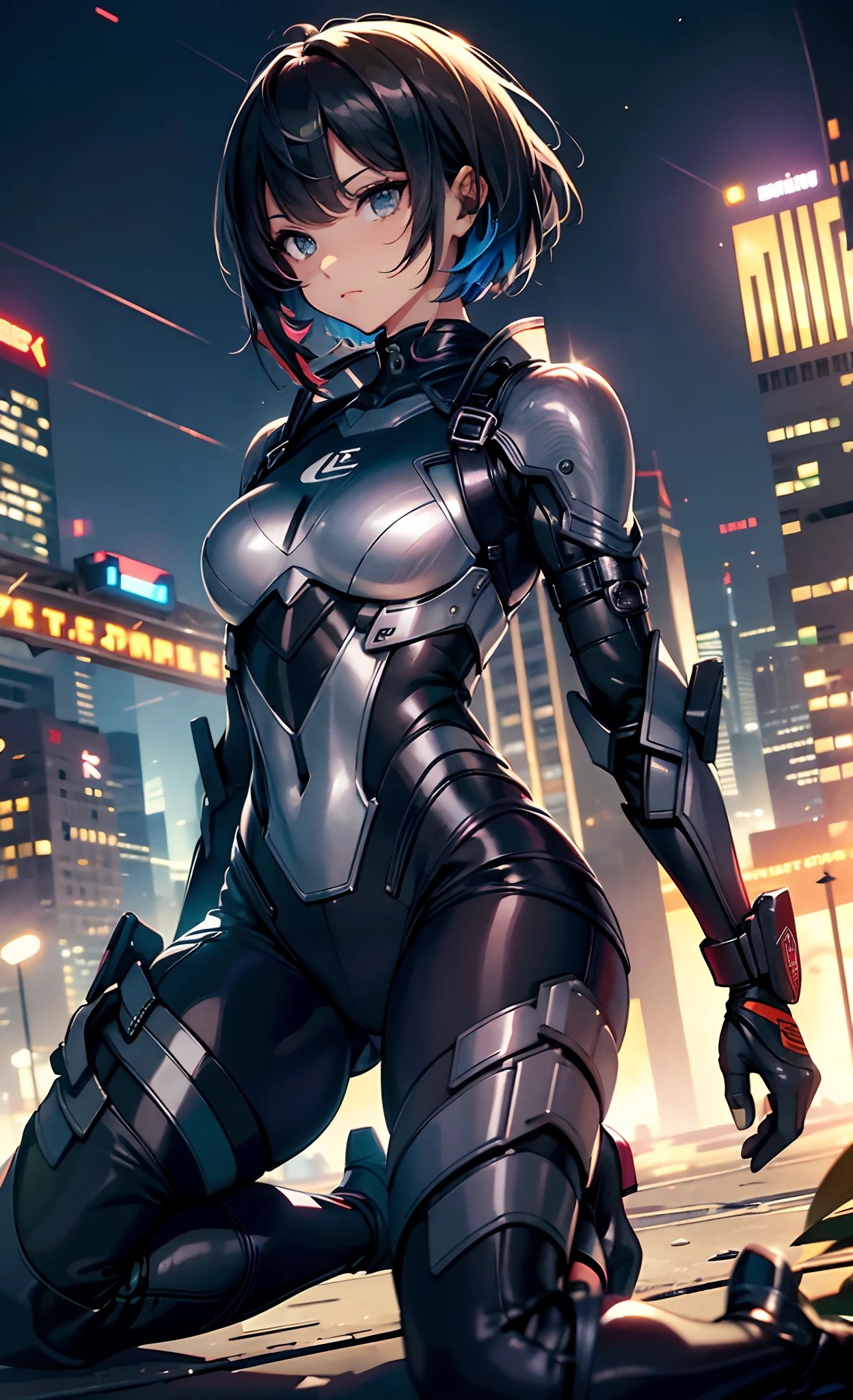 Young women,short hair,blue eyes,medium breasts,short frame,cyberpunk,scifi,bodysuit,indoors,balcony,nsfw