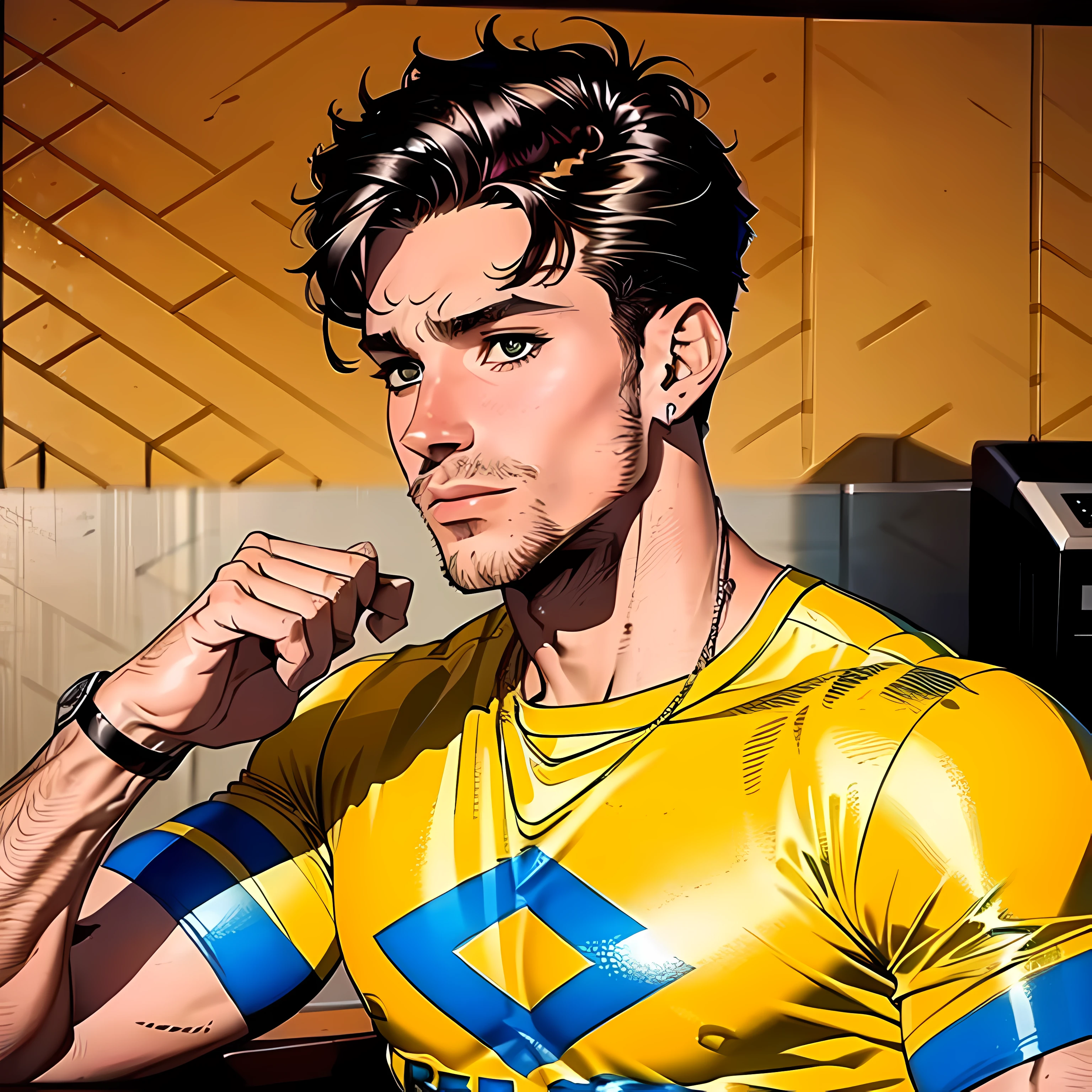 homem 22 anos, bonito, (rosto perfeito detalhado) (loiro) (camiseta branca) sedutor, na casa de veraneio 8k