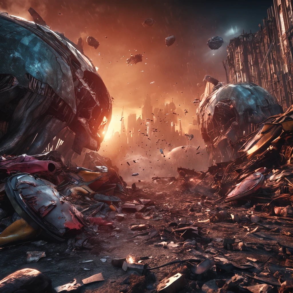 scenes of devastation as aliens advance on Earth, causing chaos and destruction