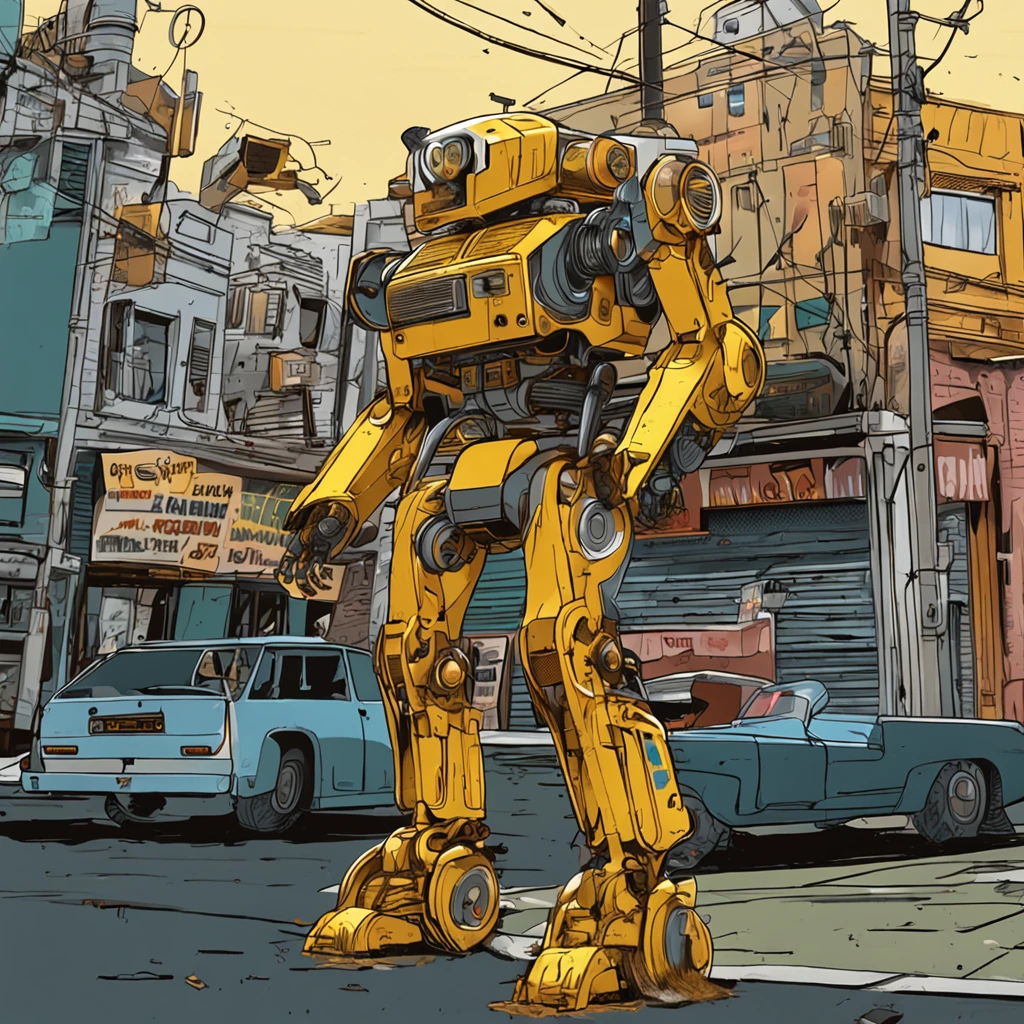 Yellow robot away from the scene, atacando com um golpe de raios