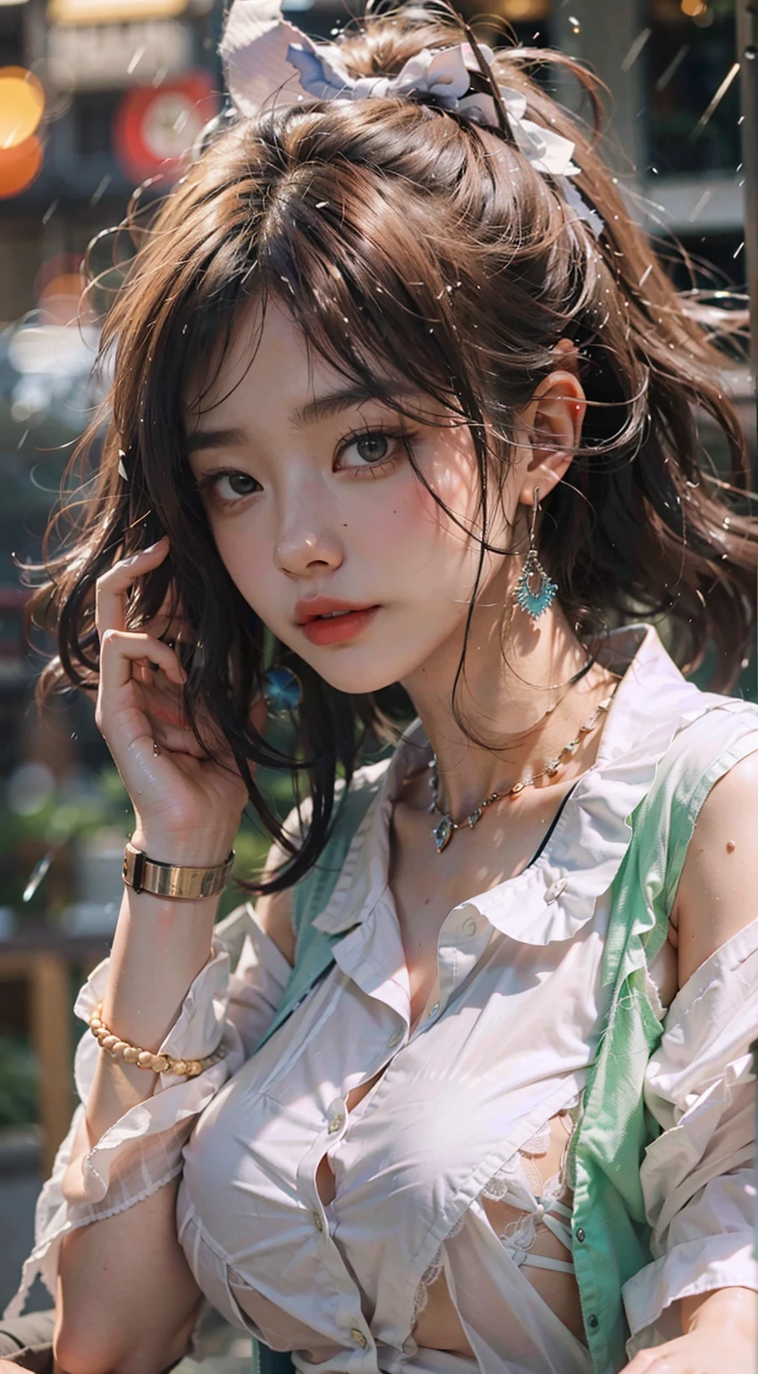 (Hyper-realistic) , (illustratio), (Increase the resolution), (8K), (RAW photos,best qualtiy),(realisticlying,photograph realistic:1.3),best qualtiy,highly detailed,tmasterpiece,Hyper-detailing,one-girl,Wear trendy clothing。