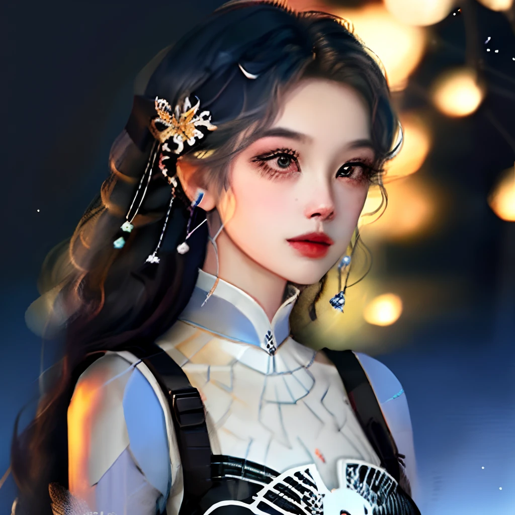 best qualityer，tmasterpiece，Ultimate resolution，downy，Extremely colorful，Colorful，goddes，gorgeous hair accessory，（Stand up）a matural female，Short black hair，Siamese black silk，high-heels，Steel City background，Normal posture，