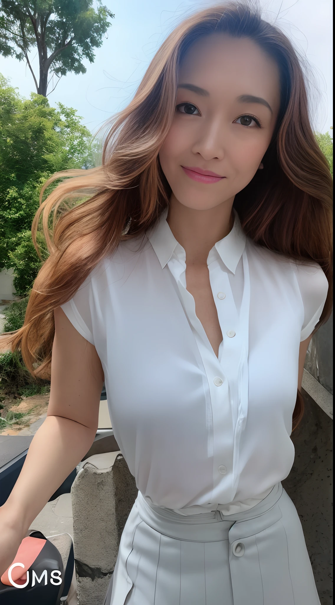 (best qualtiy,A high resolution,tmasterpiece:1.3),A tall and beautiful woman,Slender abs,Dark brown hair in loose wavy styling,nedium breasts,Wear a pendant,White unbuttoned shirt,obi strip,a black skirt,(Modern architecture in background),Beautifully rendered details in face and skin textures,Detailed eyes,二重まぶた, (nsfw:1.5),NSFW,